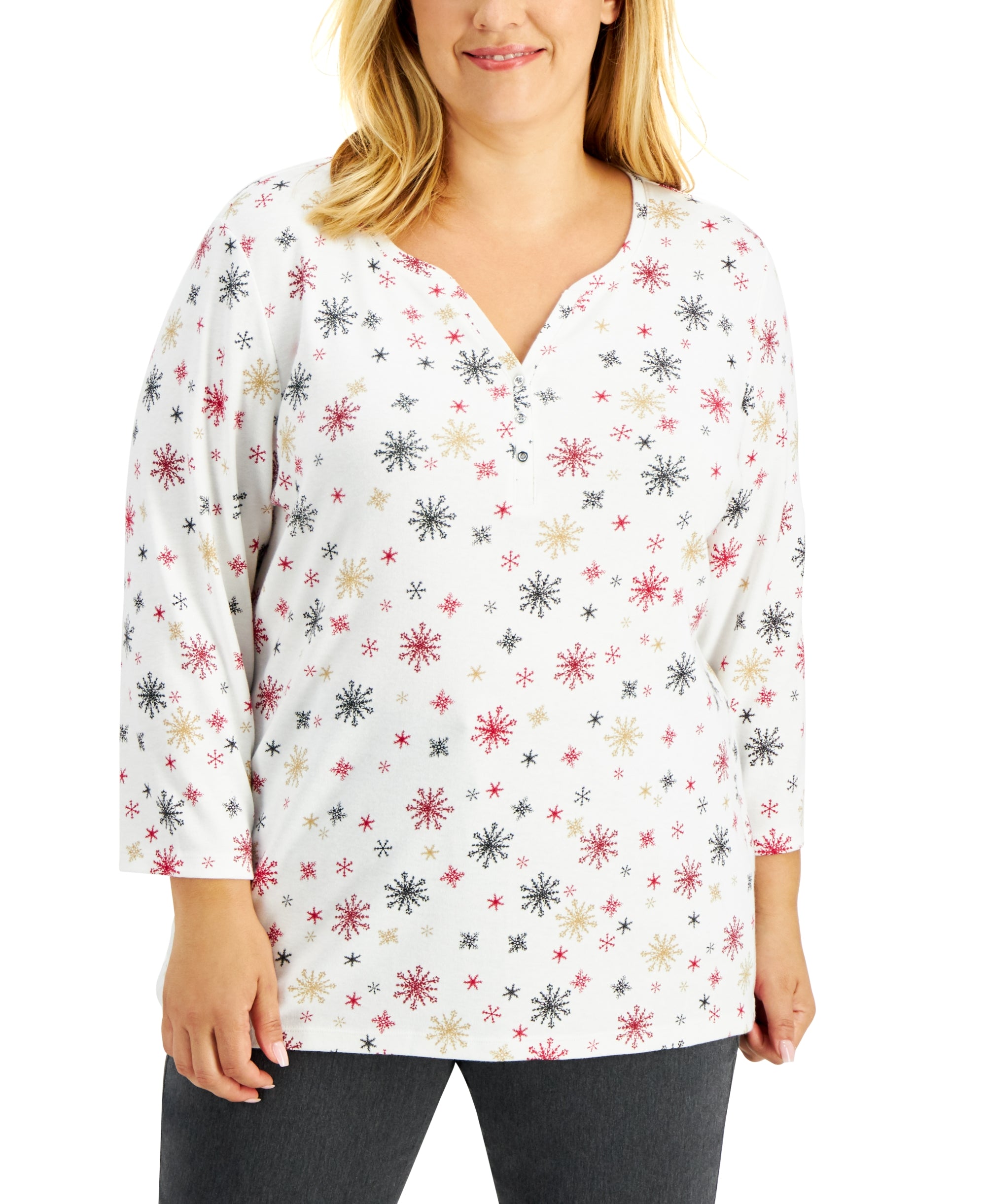 Printed Split-Neck Top