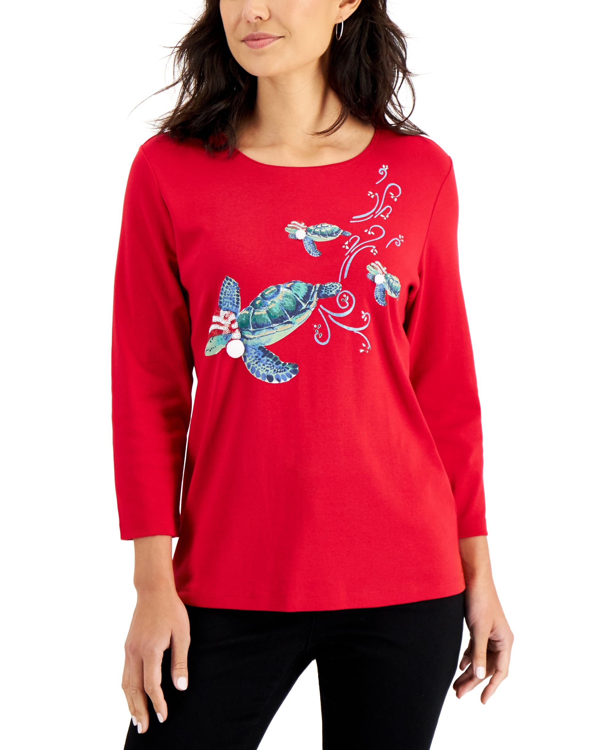 Karen Scott Merry Turtles Holiday Top