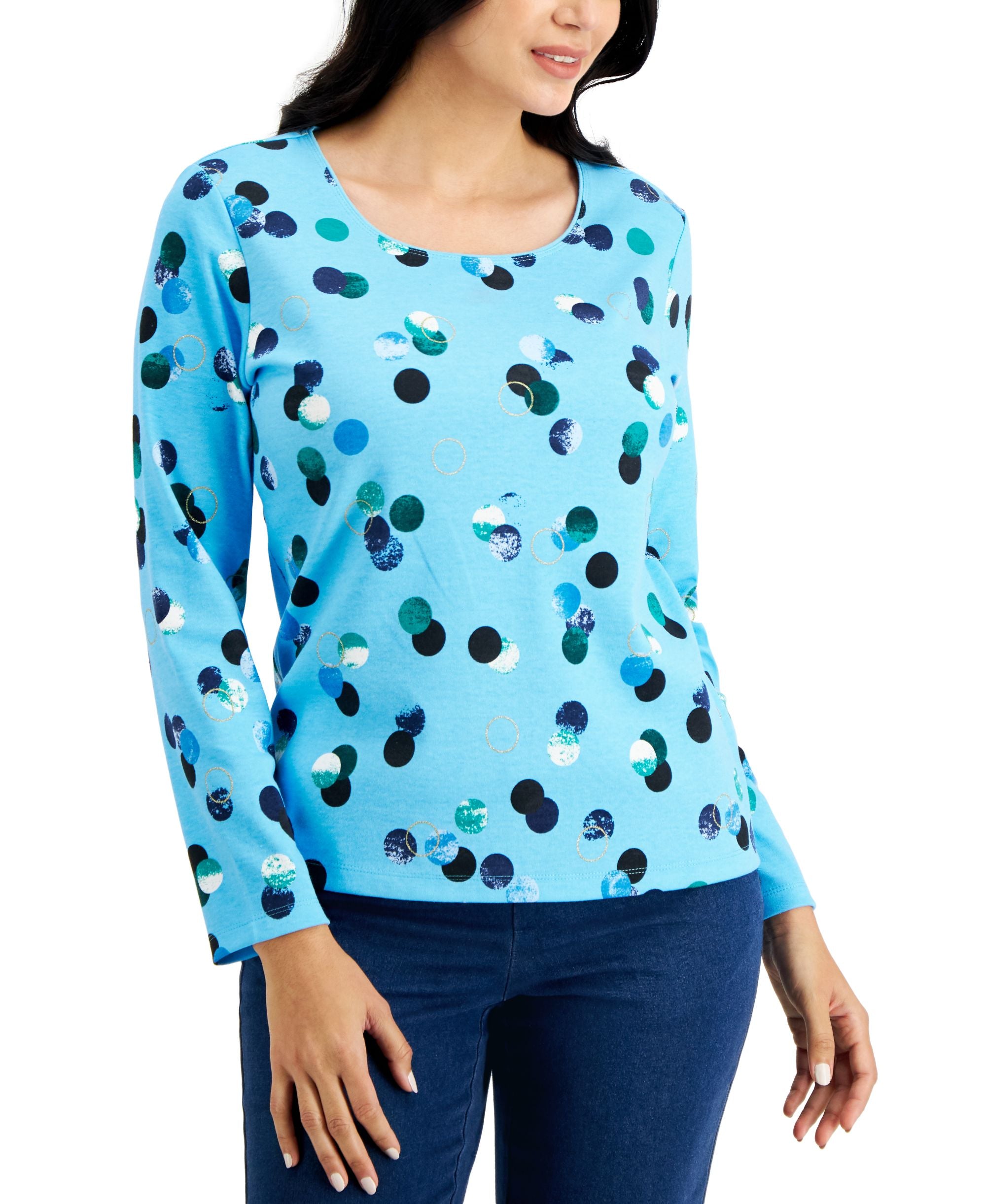 Karen Scott Mixed Dot Long Sleeve Top