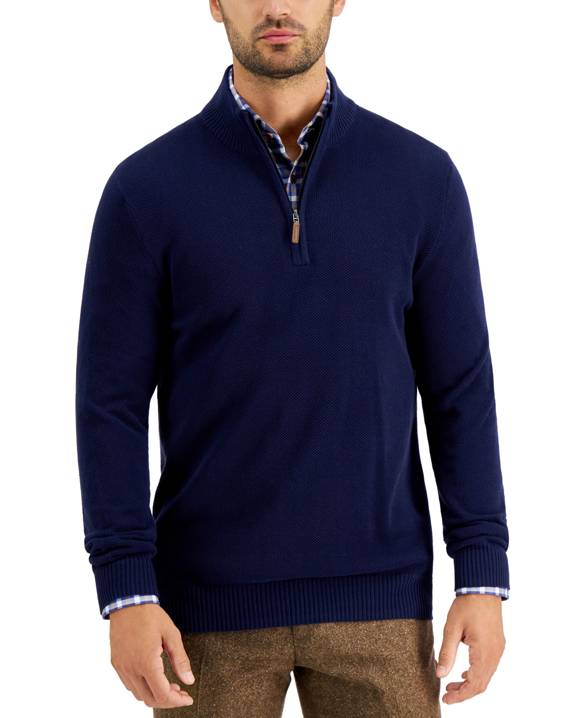 Club Room Mens Quarter Zip Textured Cotton Sweater
