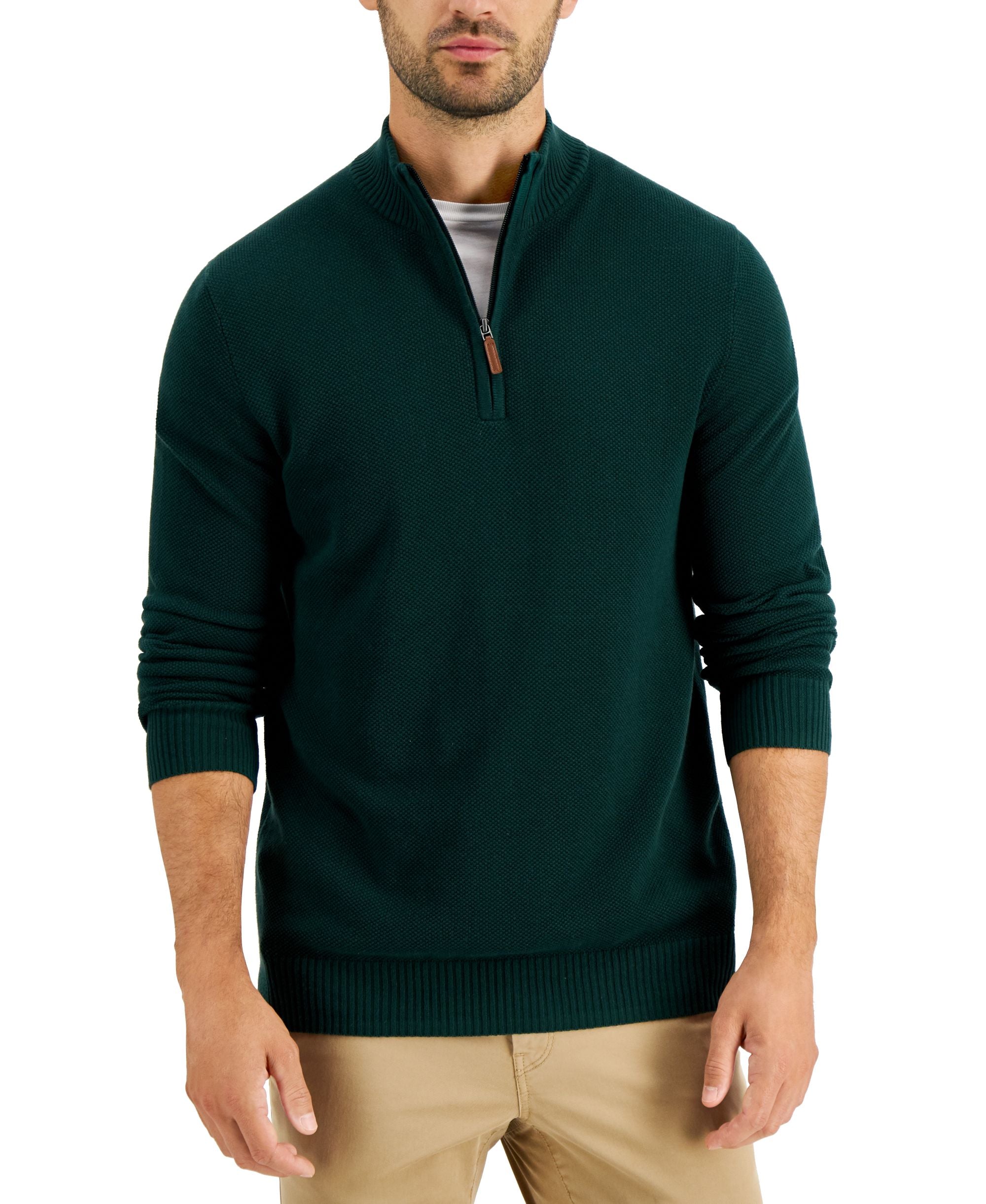 Club Room Mens Quarter Zip Textured Cotton Sweater
