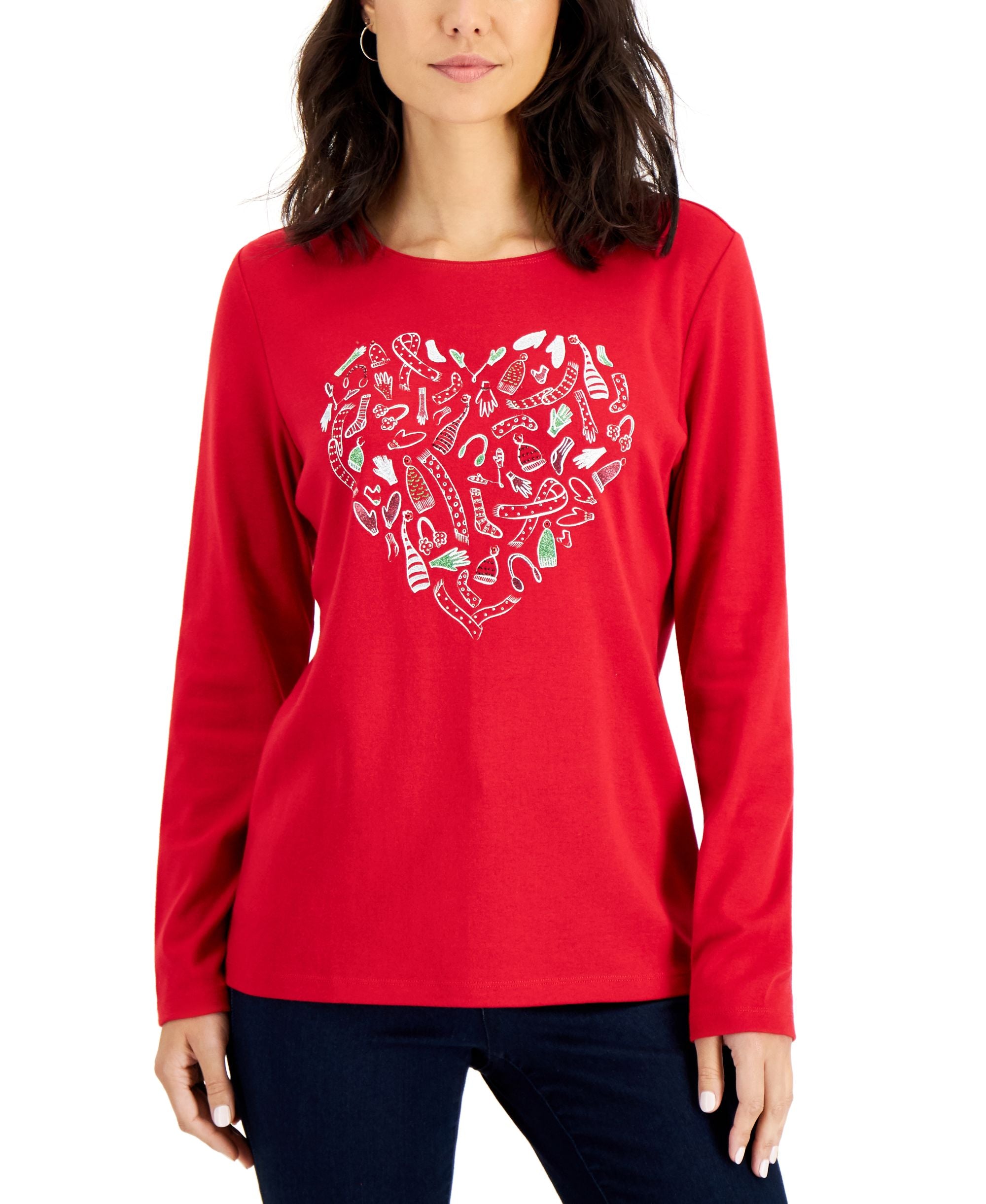 Karen Scott Embellished Heart Top