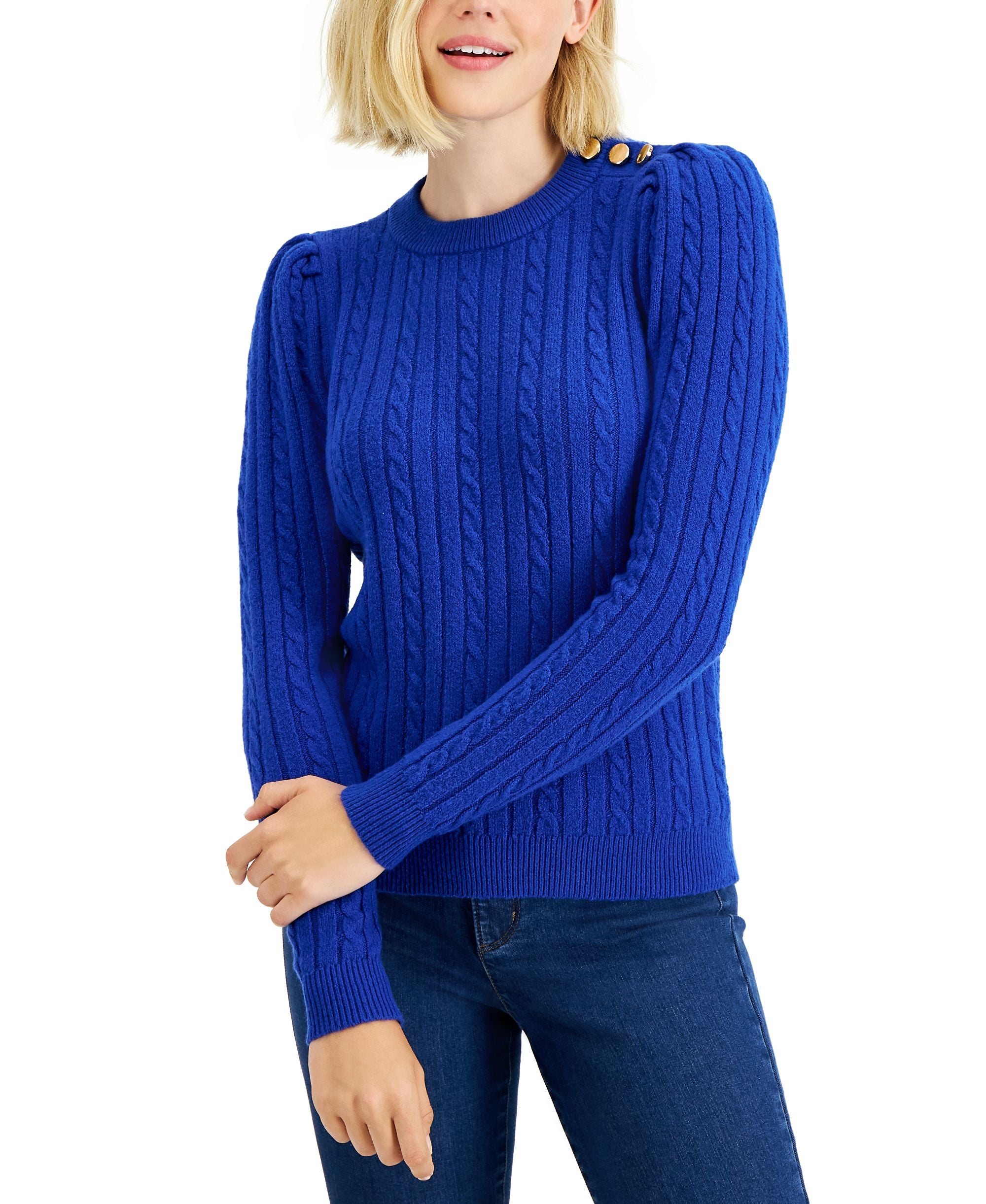 Charter Club Puff Sleeve Cable Knit Sweater