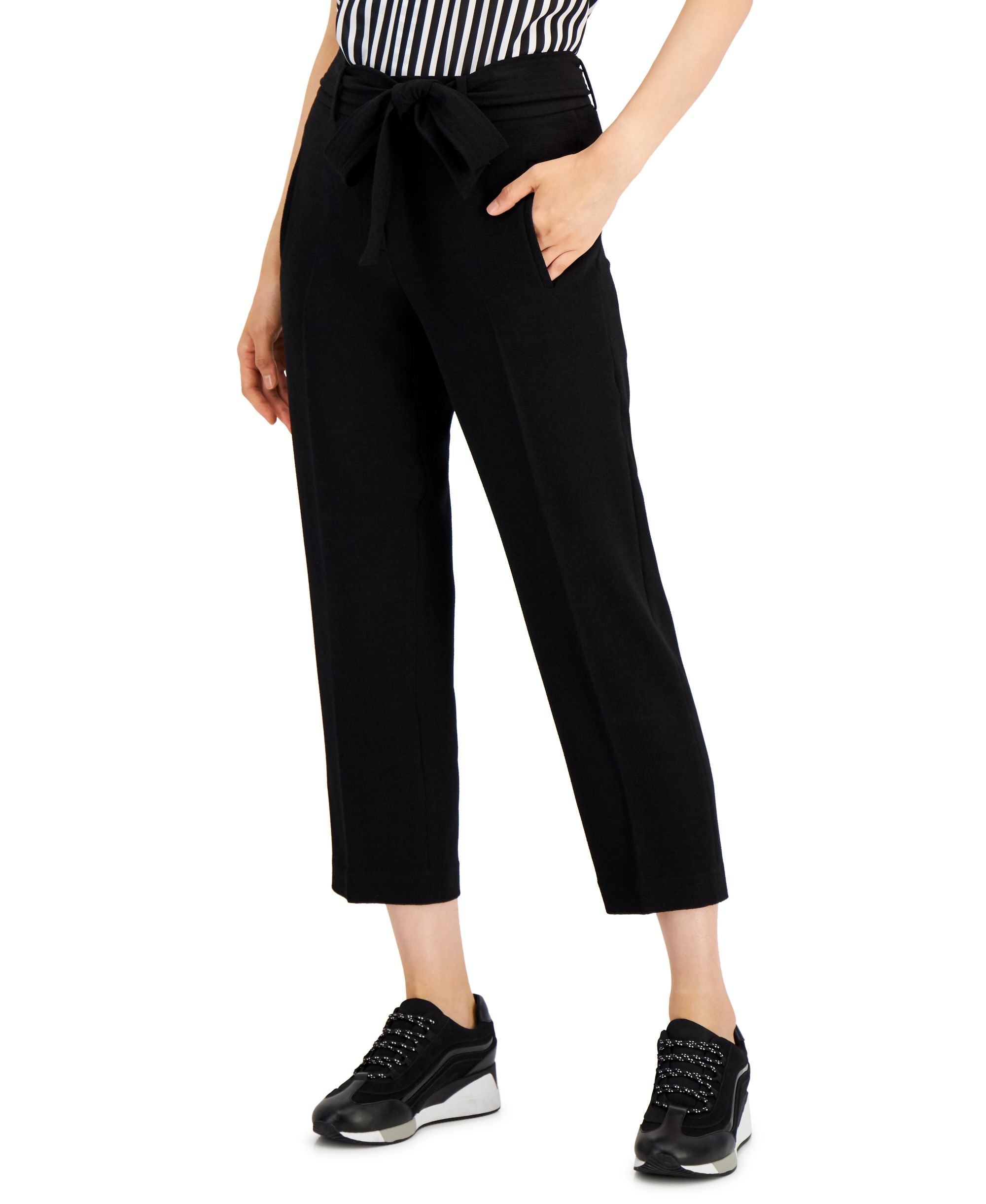 Bar III Tie-Waist Cropped Dress Pants