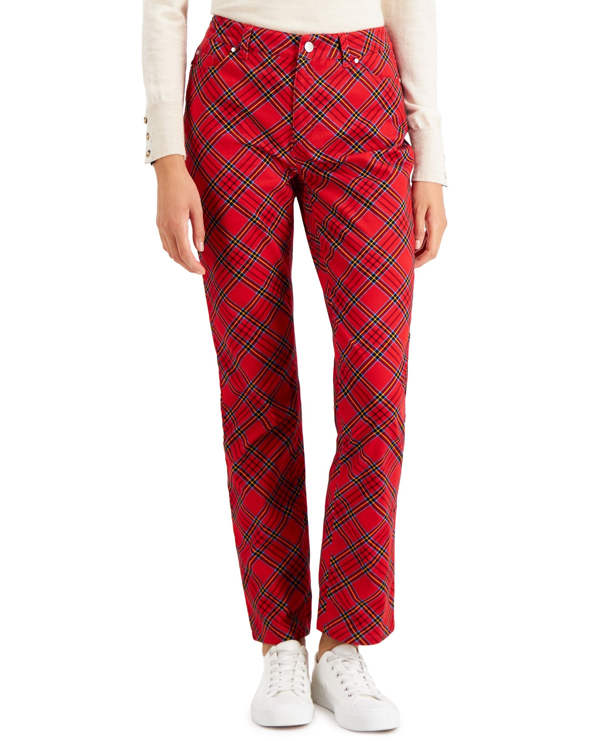Charter Club Lexington Tummy Control Plaid Straight Leg Jeans