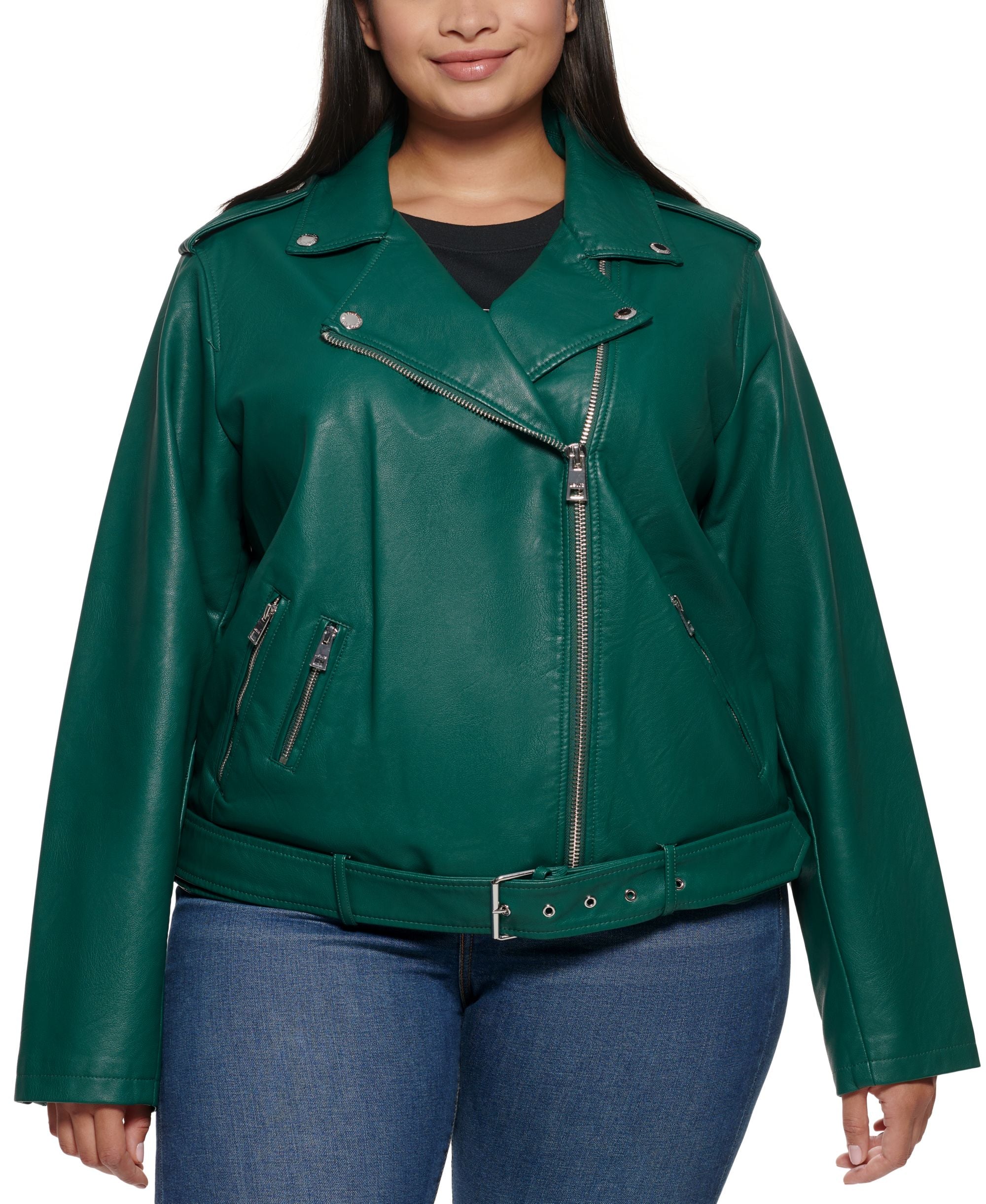 Levis Plus Size Faux Leather Belted Motorcycle Jacket