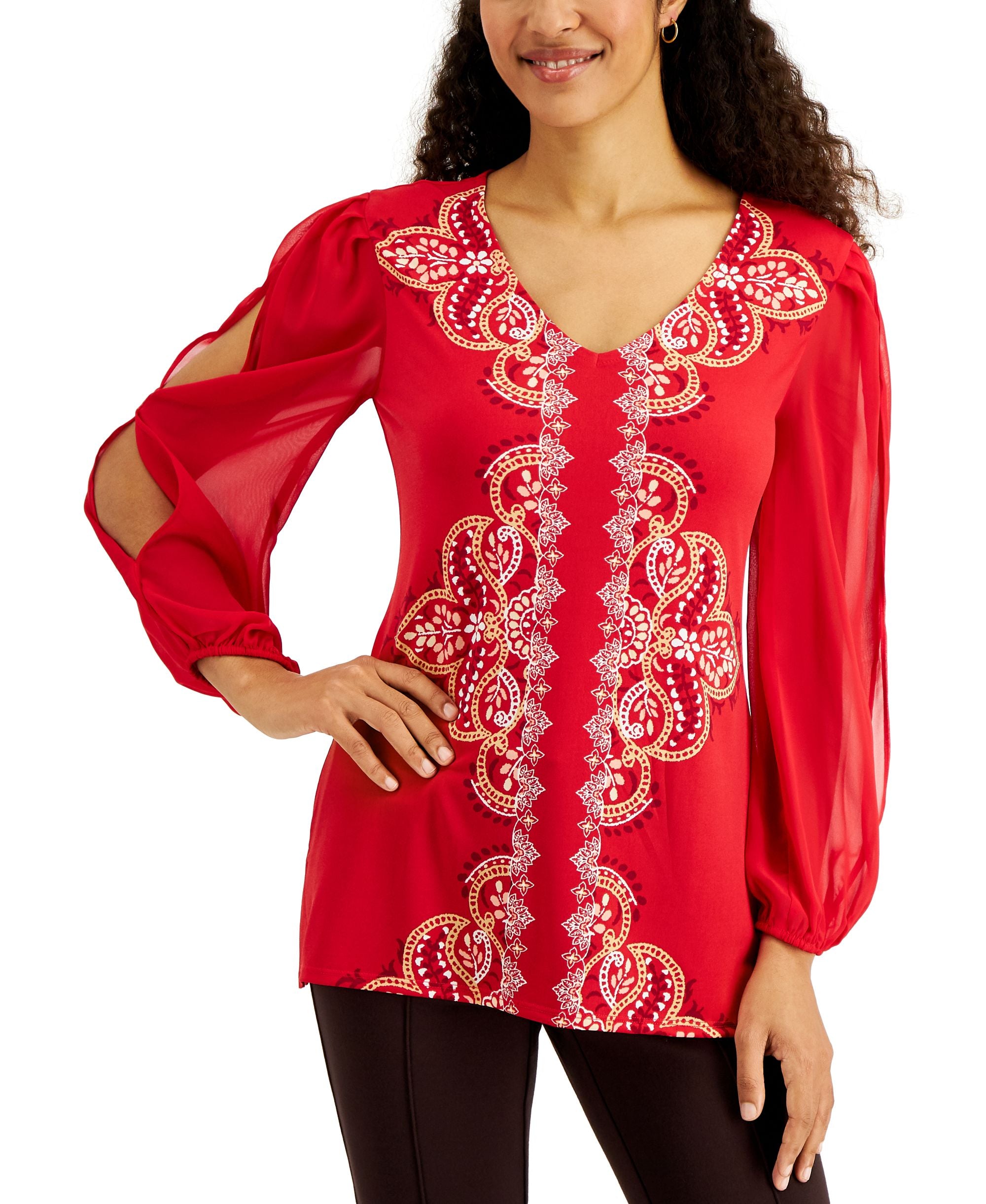 JM Collection Petite Chiffon Sleeve Top