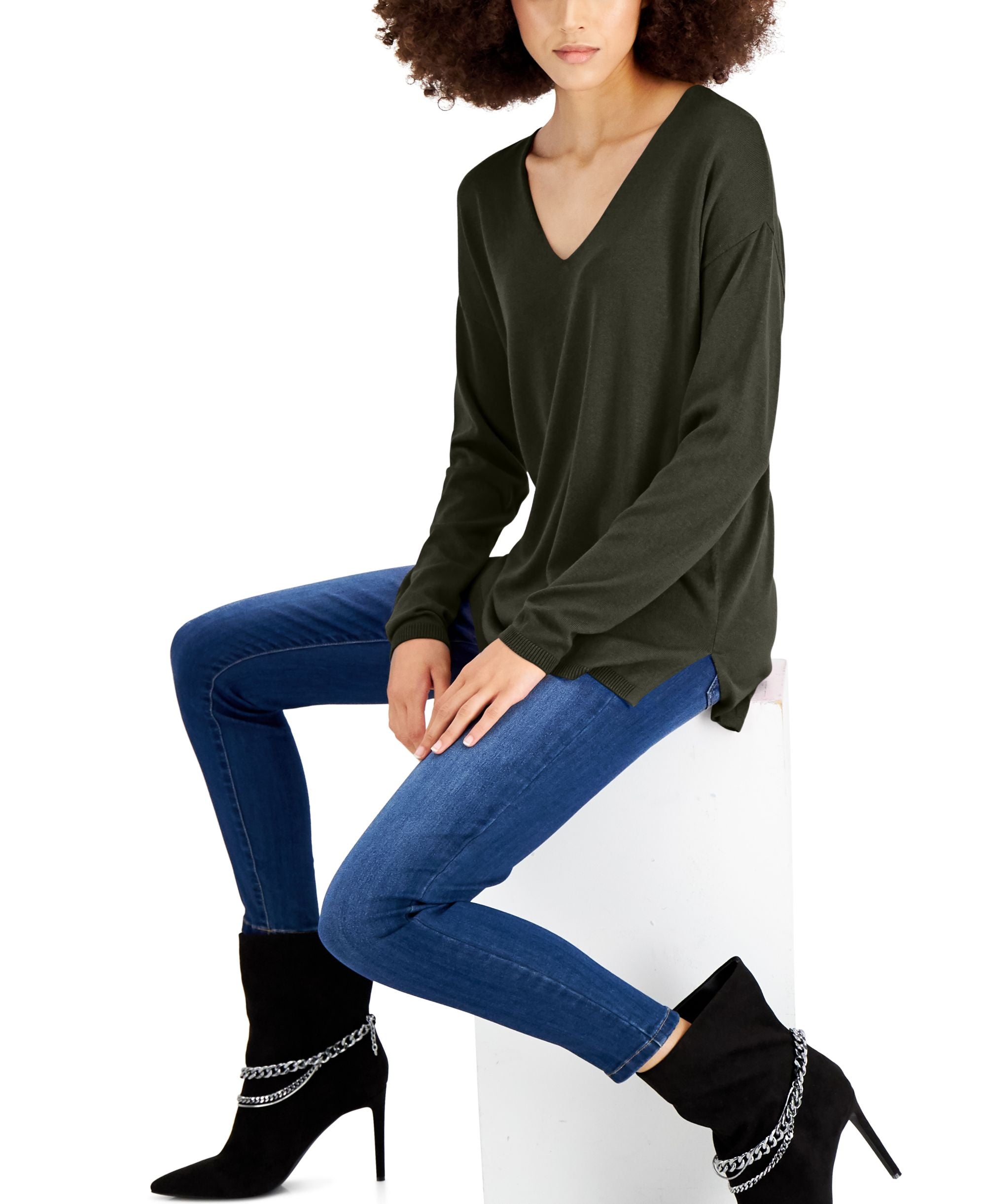 INC International Concepts Solid V Neck Sweater