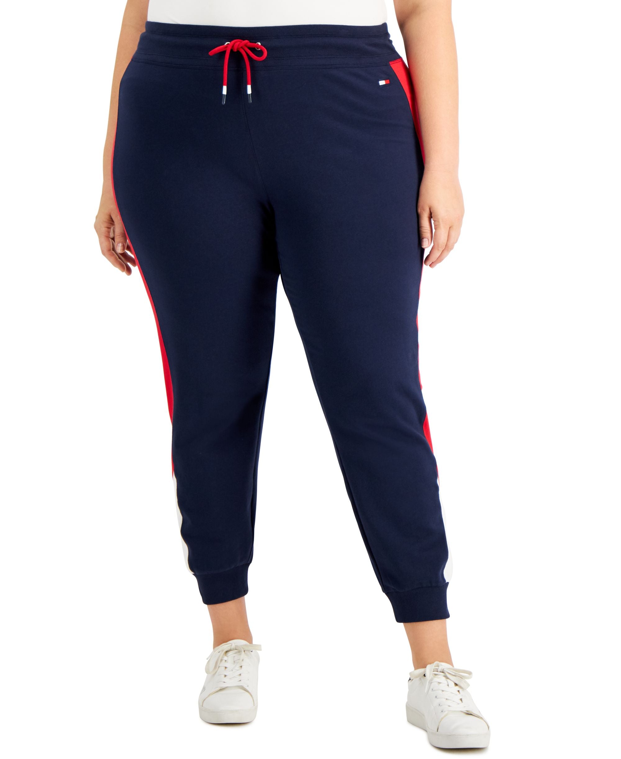 Womens Stretch Tie Ribbed Color Block Active Wear Pants Plus