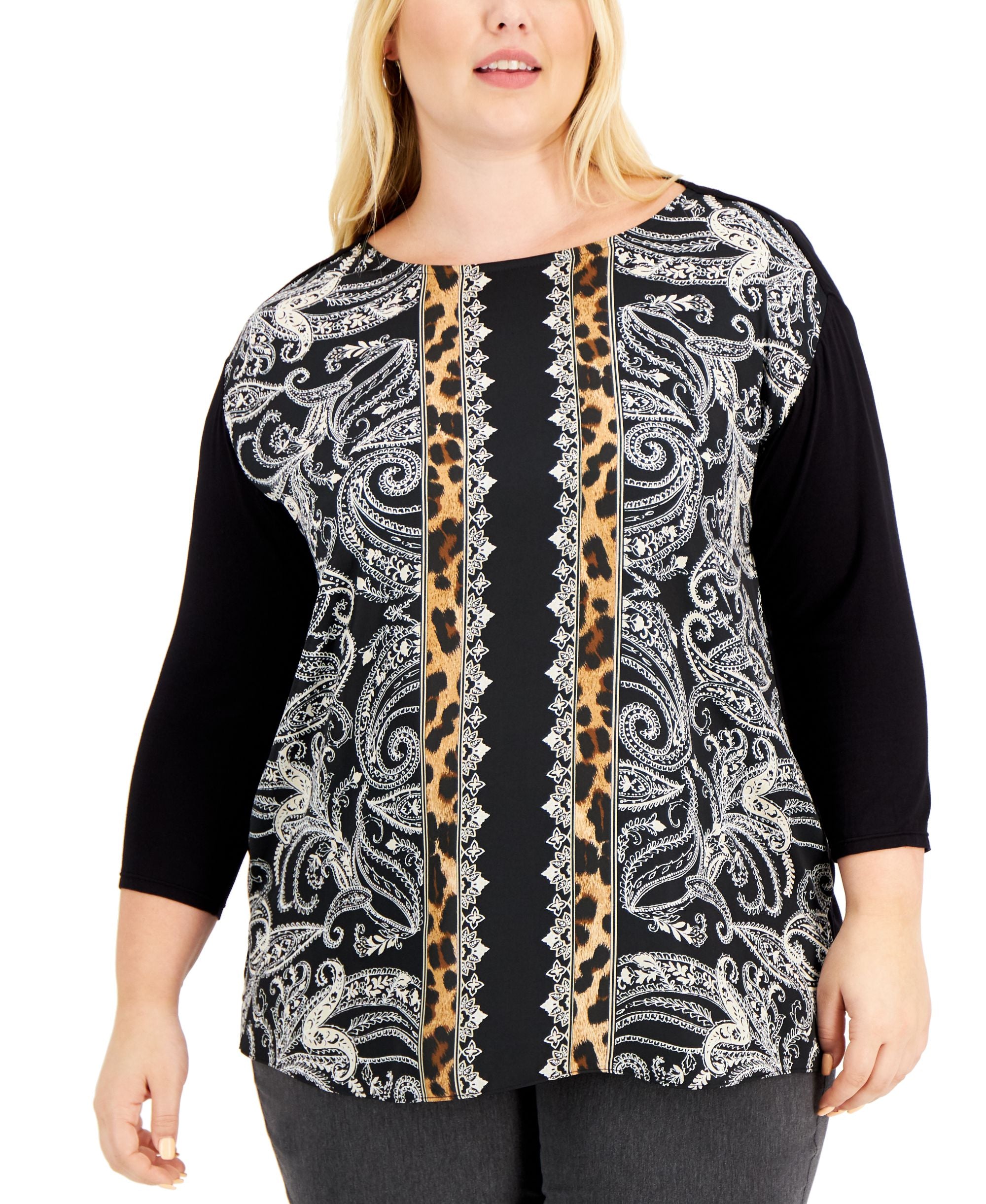 JM Collection Plus Size Mixed Print Top