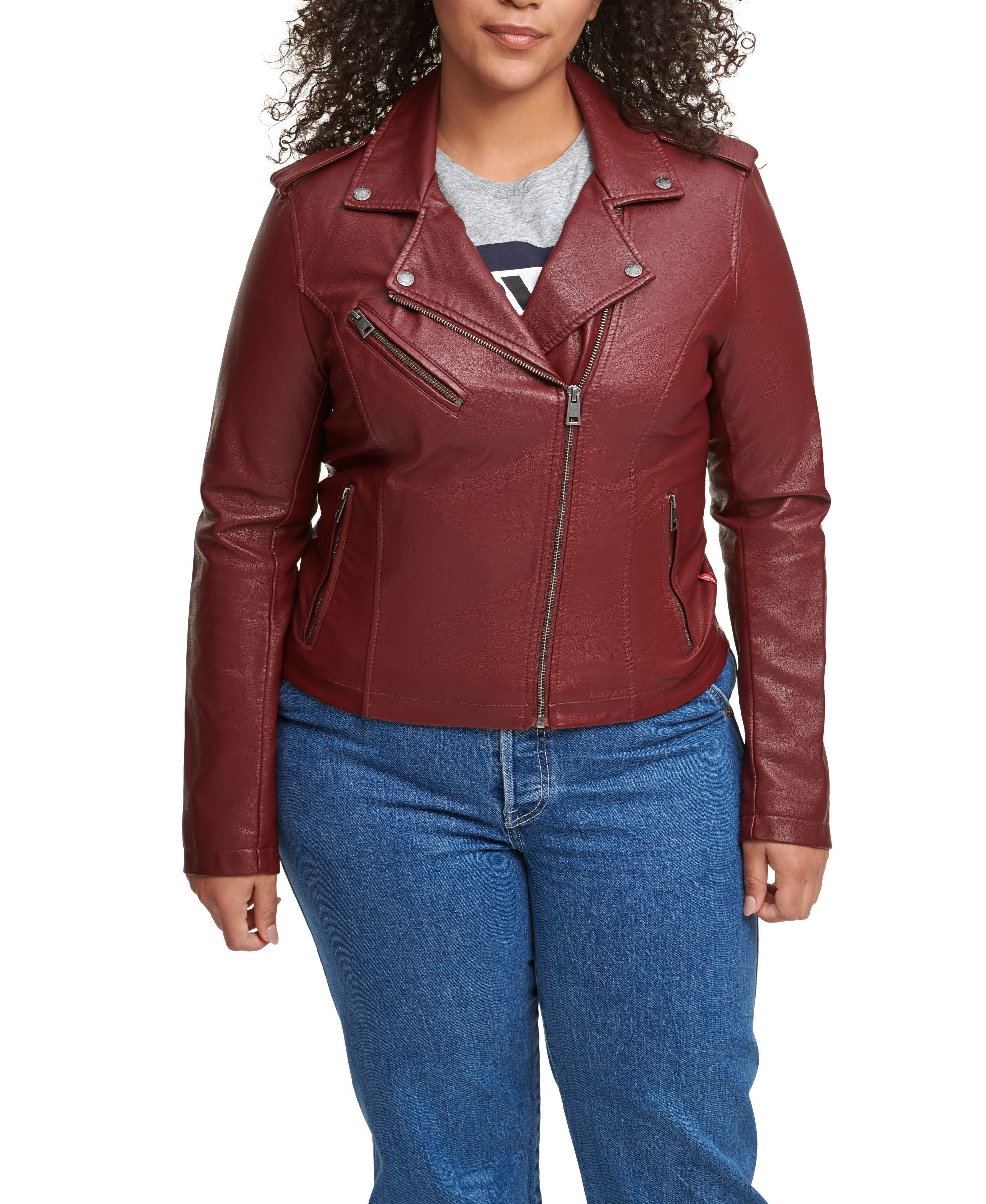 Plus Size Trendy Faux Leather Moto Jacket