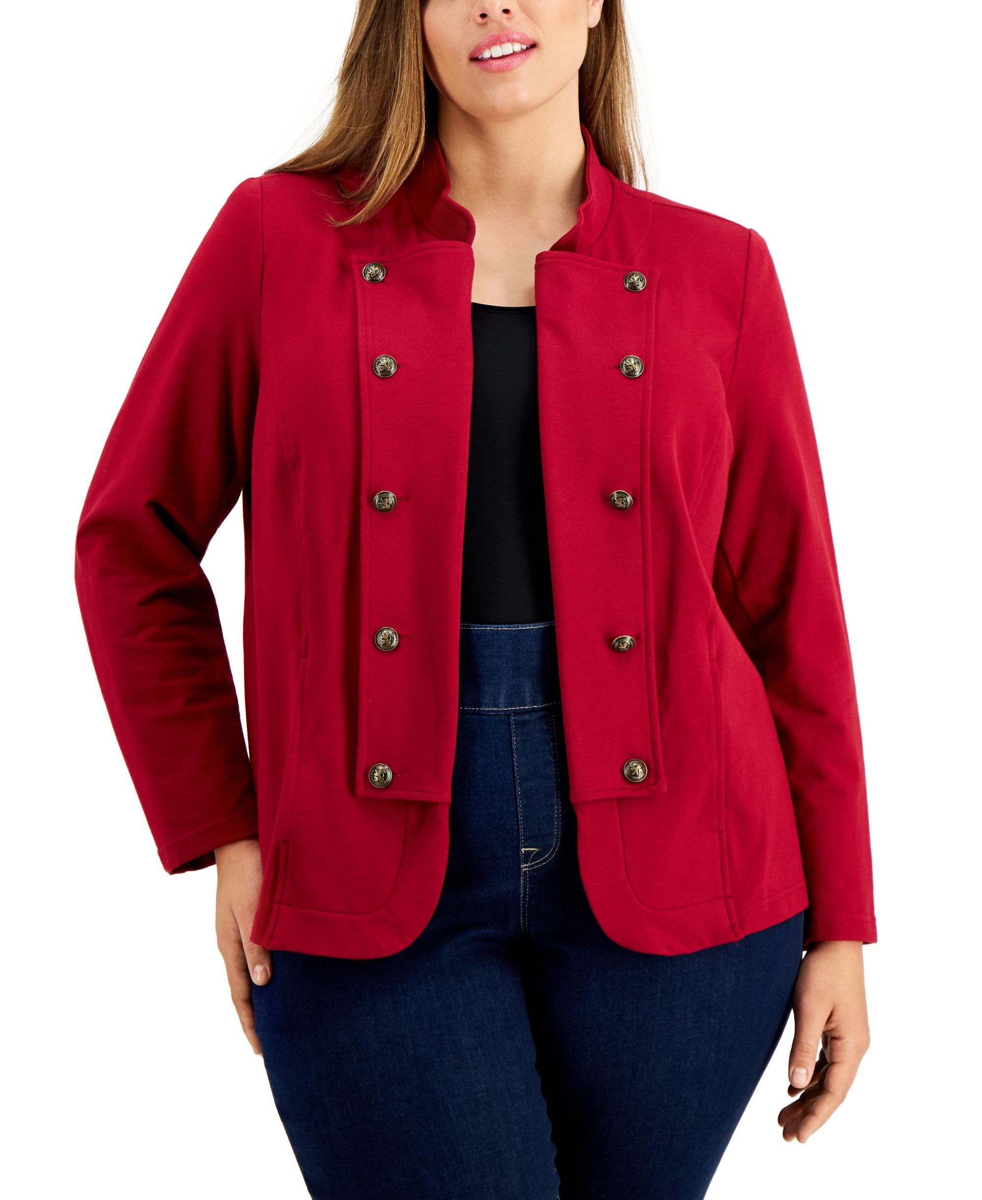 Plus Size Military Band Jacket