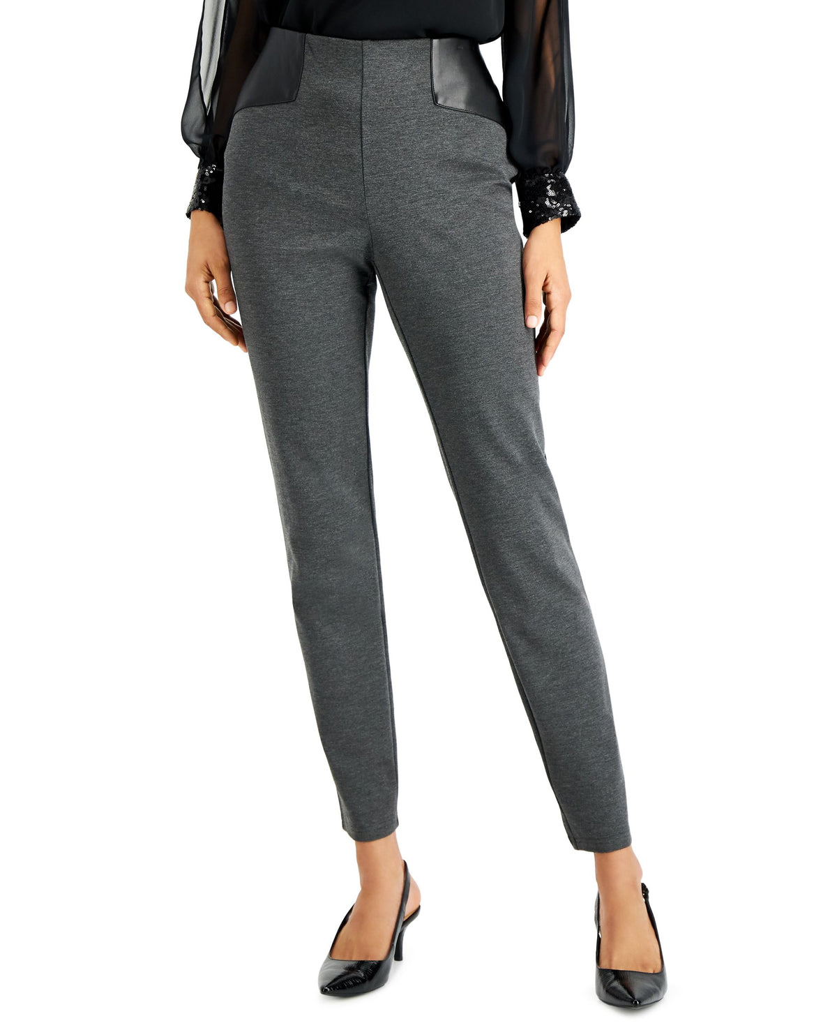 JM Collection Faux Leather Trim Ponte Knit Pants