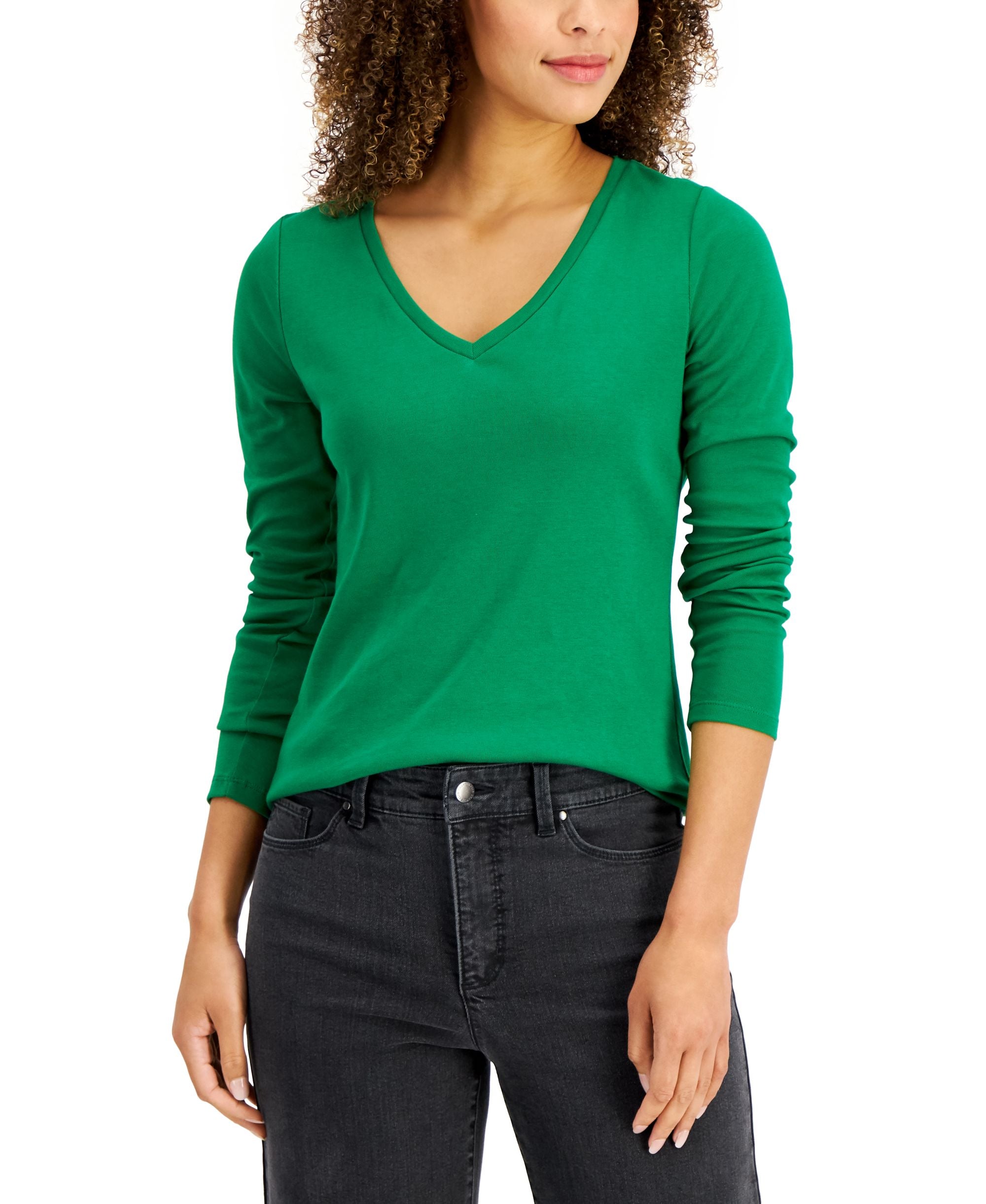 Charter Club Cotton Long-Sleeve V-Neck T-Shirt