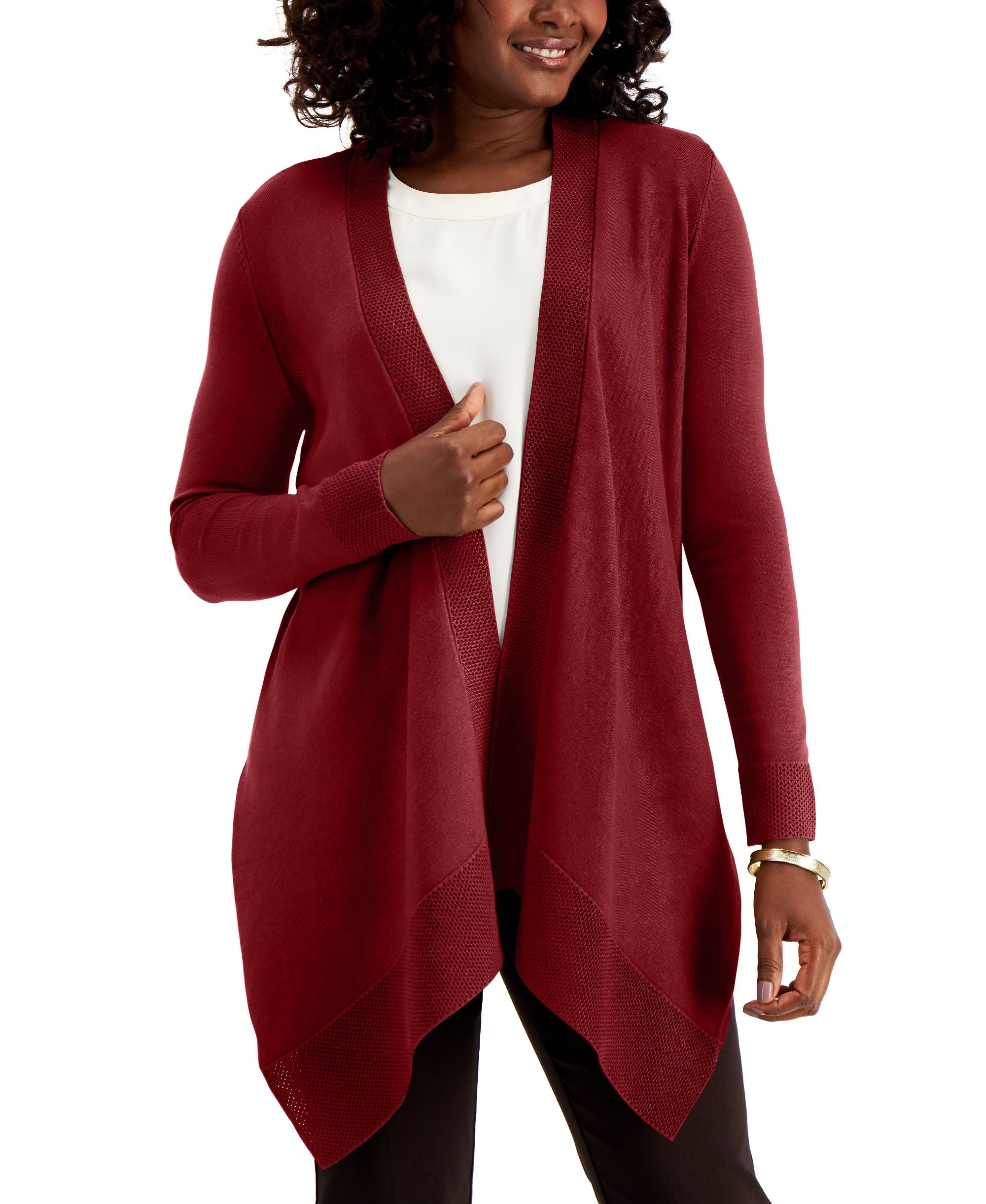 JM Collection Textured Hem Cascade Front Cardigan