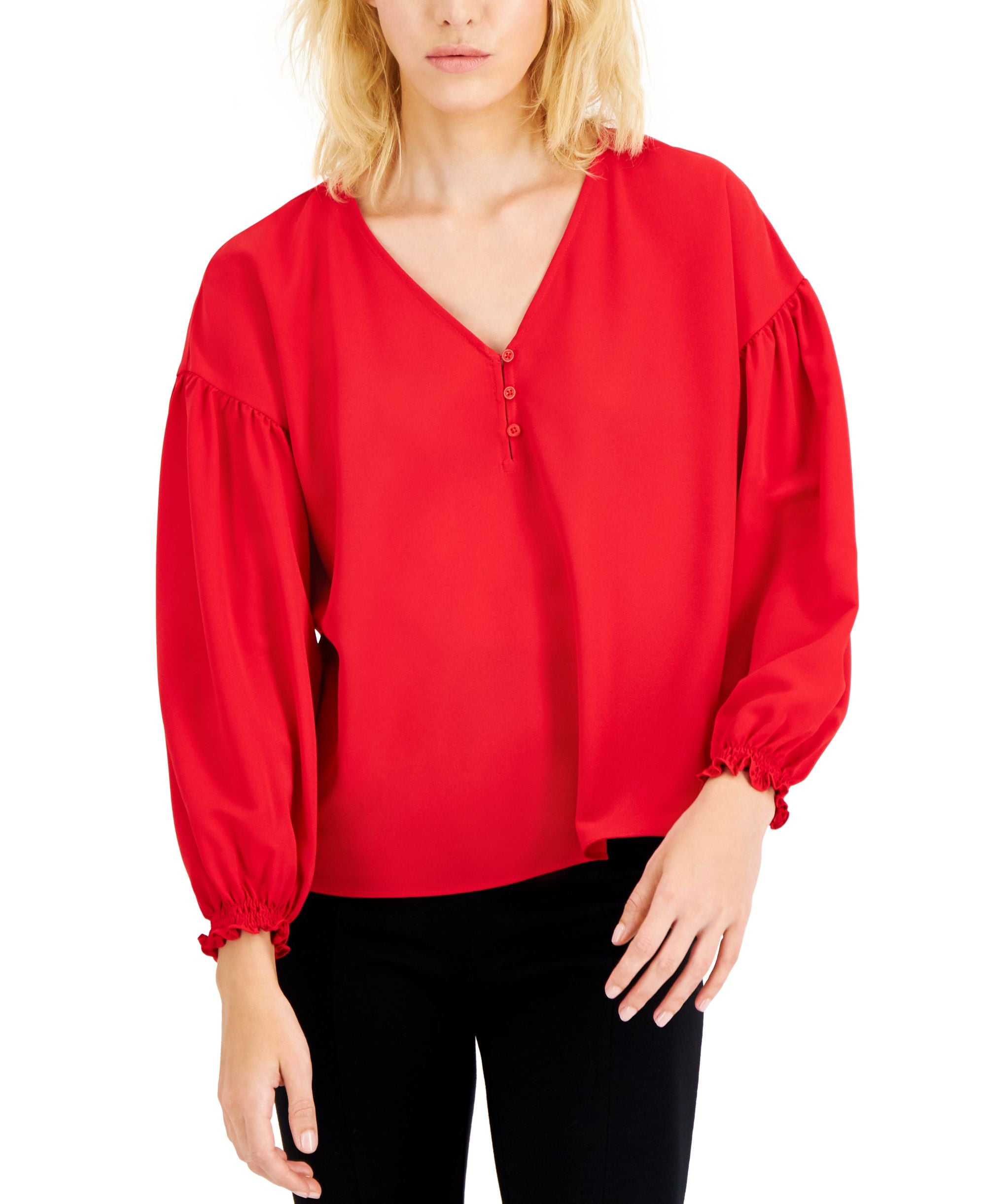 Alfani V Neck Puff Sleeve Top