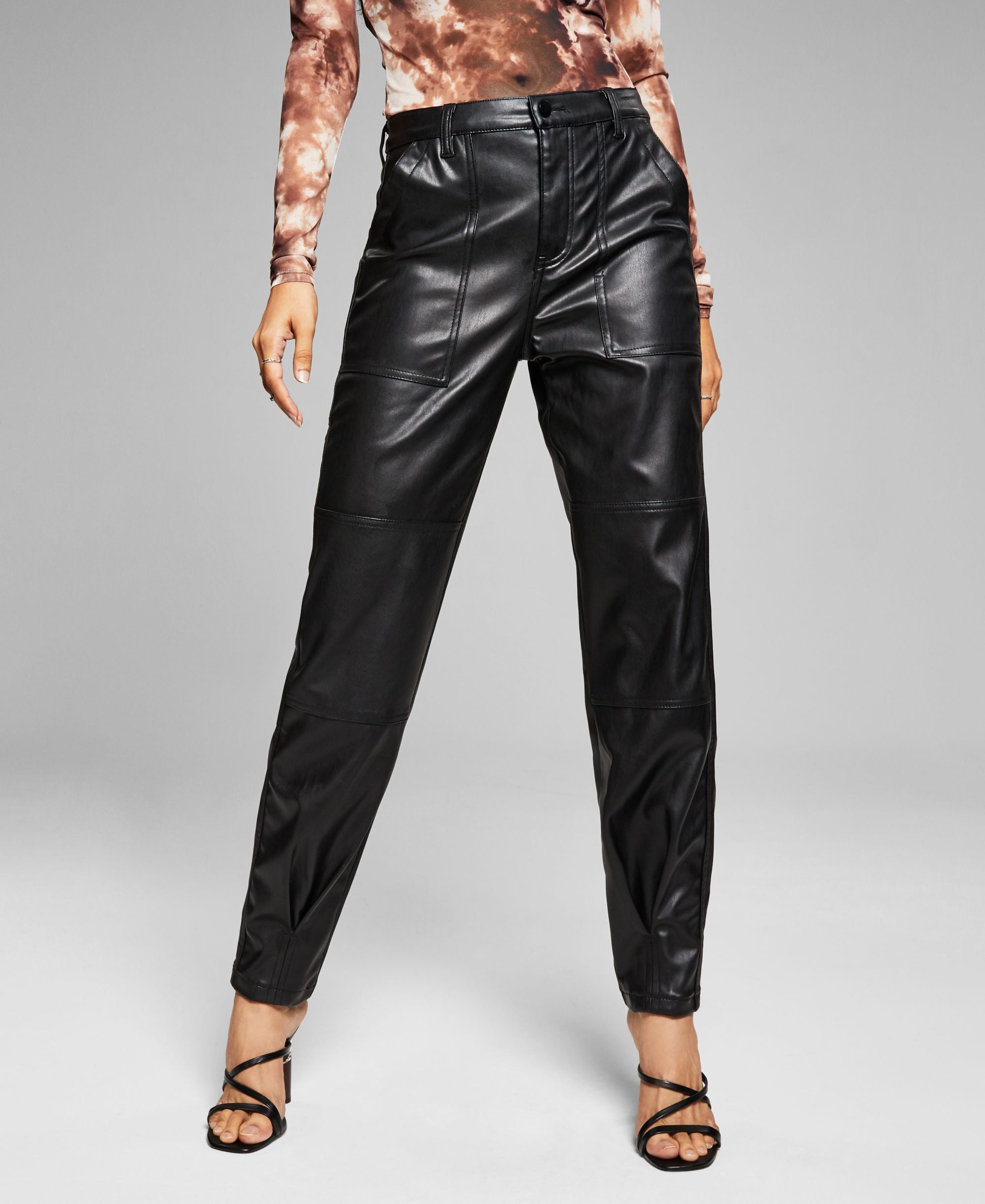 Women's Tapered Faux-Leather Utility Pants