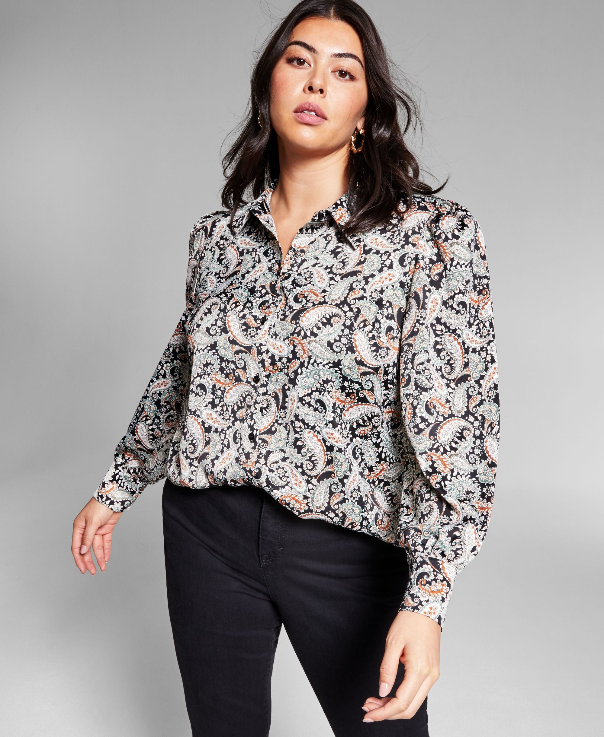 INC International Concepts Plus Size Paisley Print Shirt