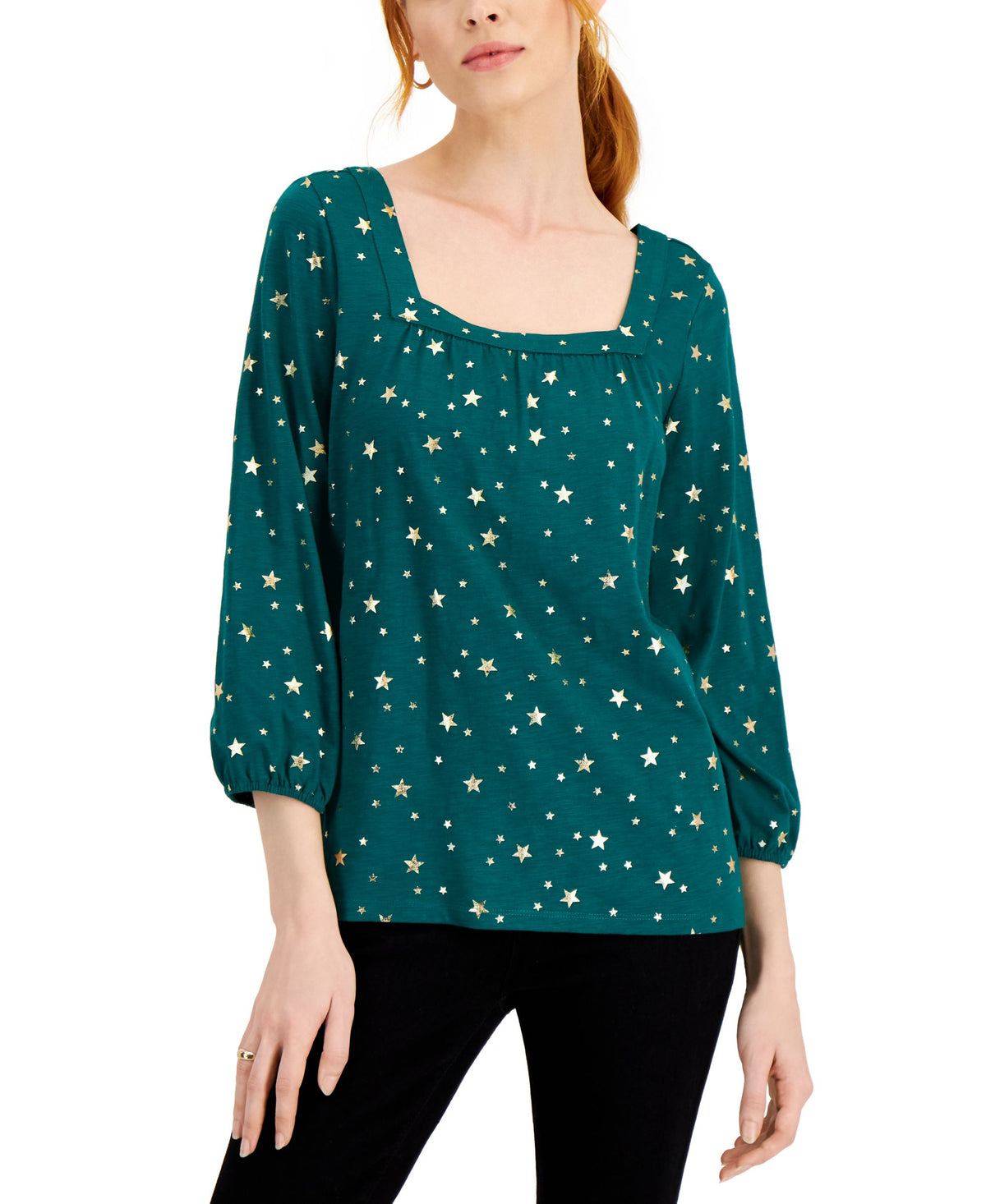 Style & Co Metallic Print Peasant Blouse