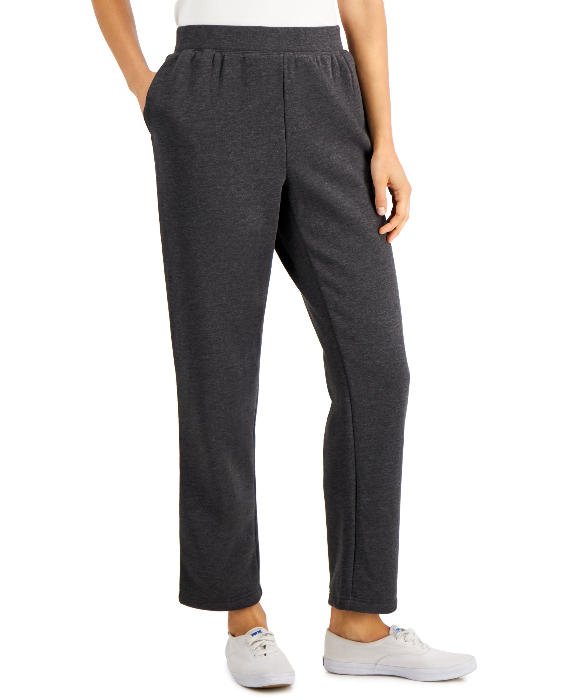 Fleece Knit Mid-rise Solid Pull-On Pants