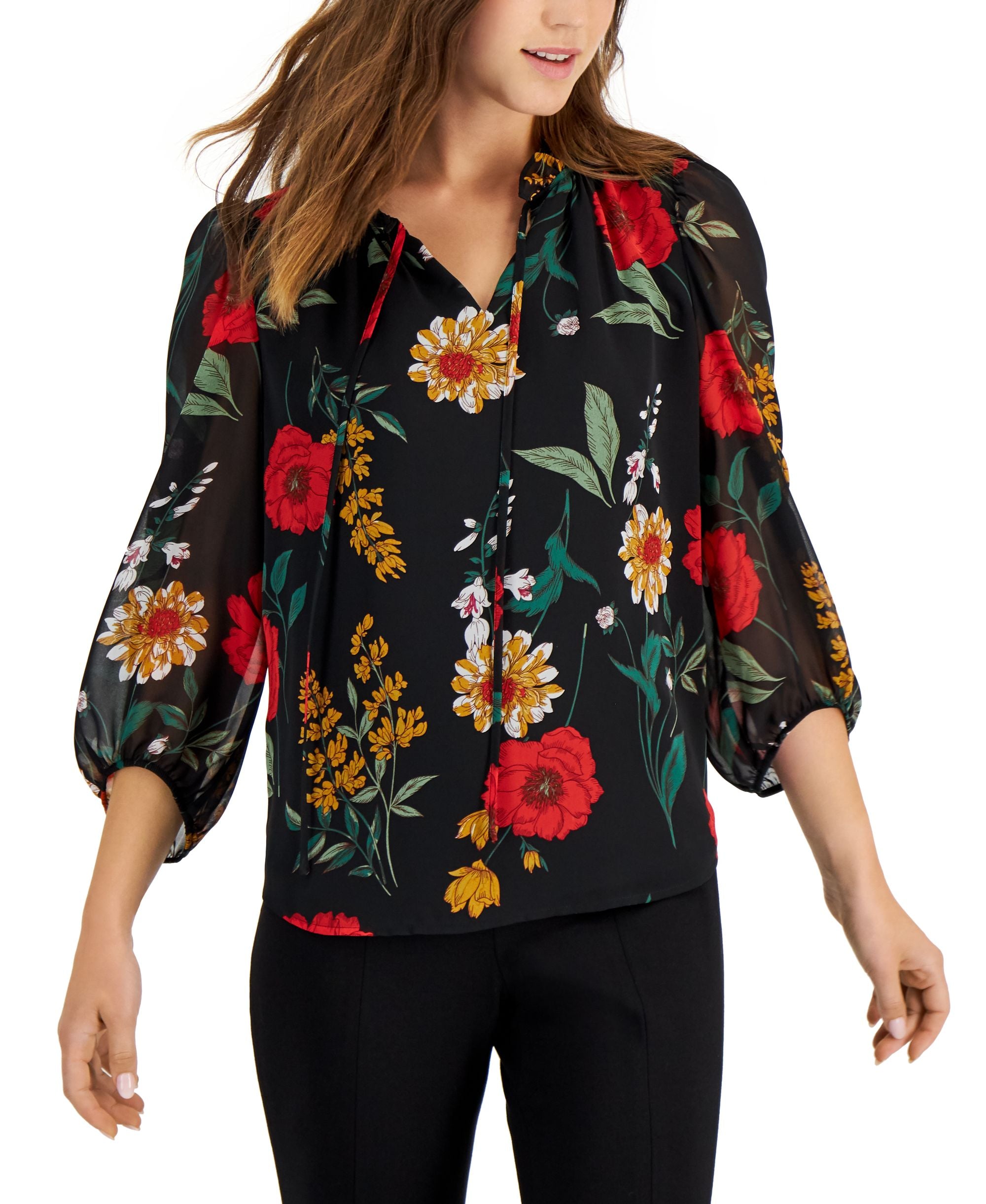 Bar III Ruffled Floral-Print Top
