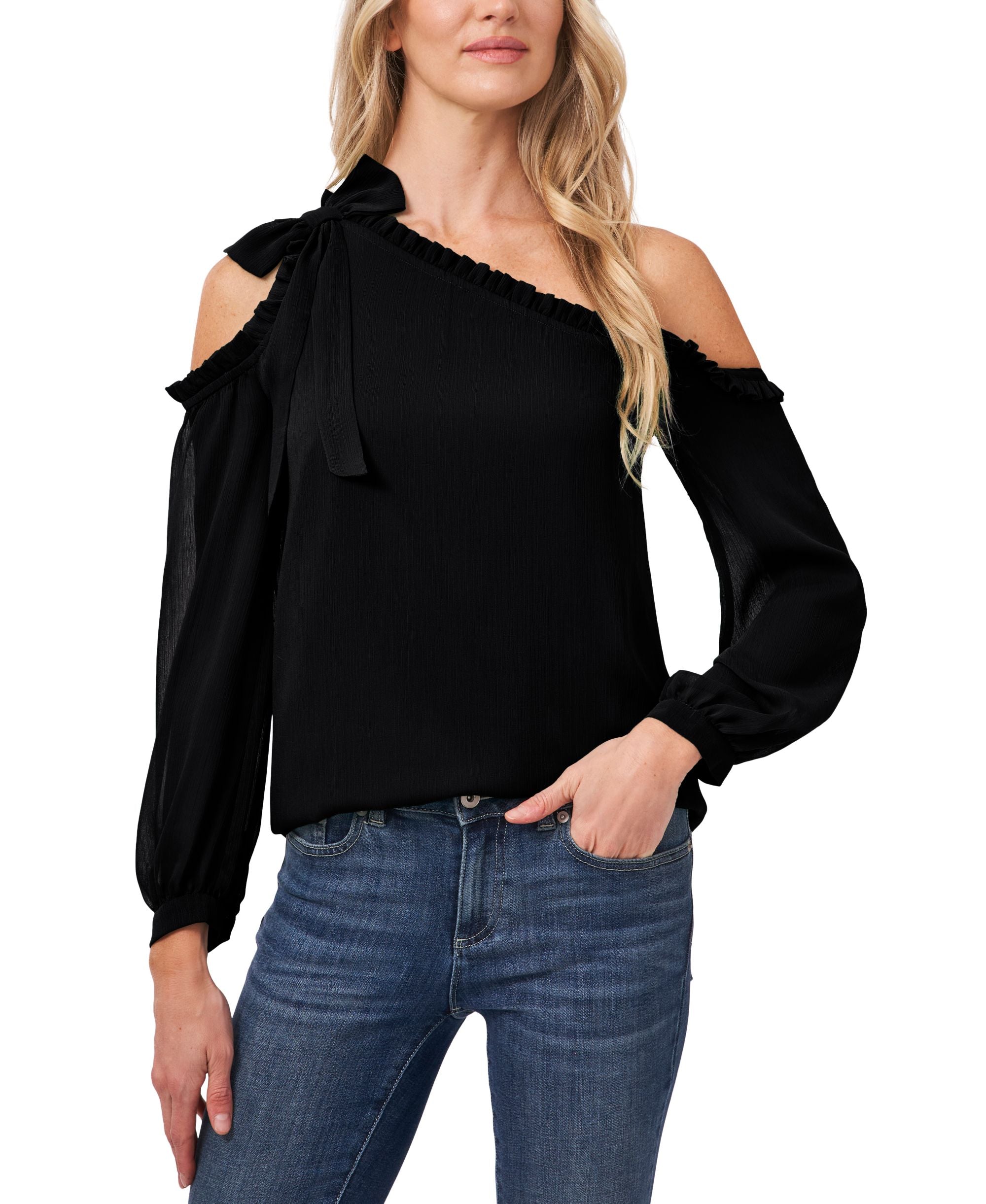 Women's 3/4 Sleeve Ruffle-Sleeve V-Neck Blouse