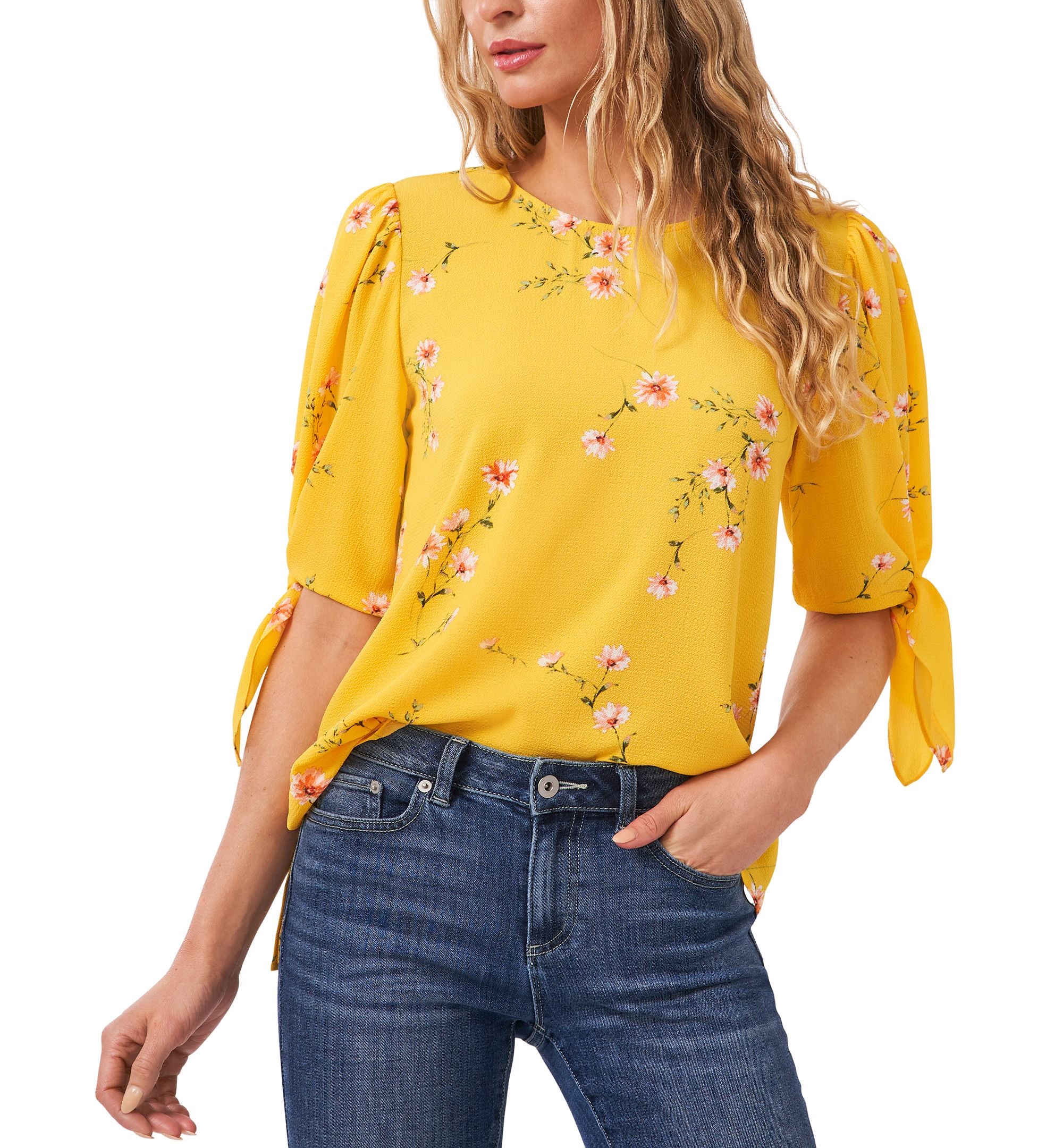 CeCe Womens Dressy Floral Print Blouse