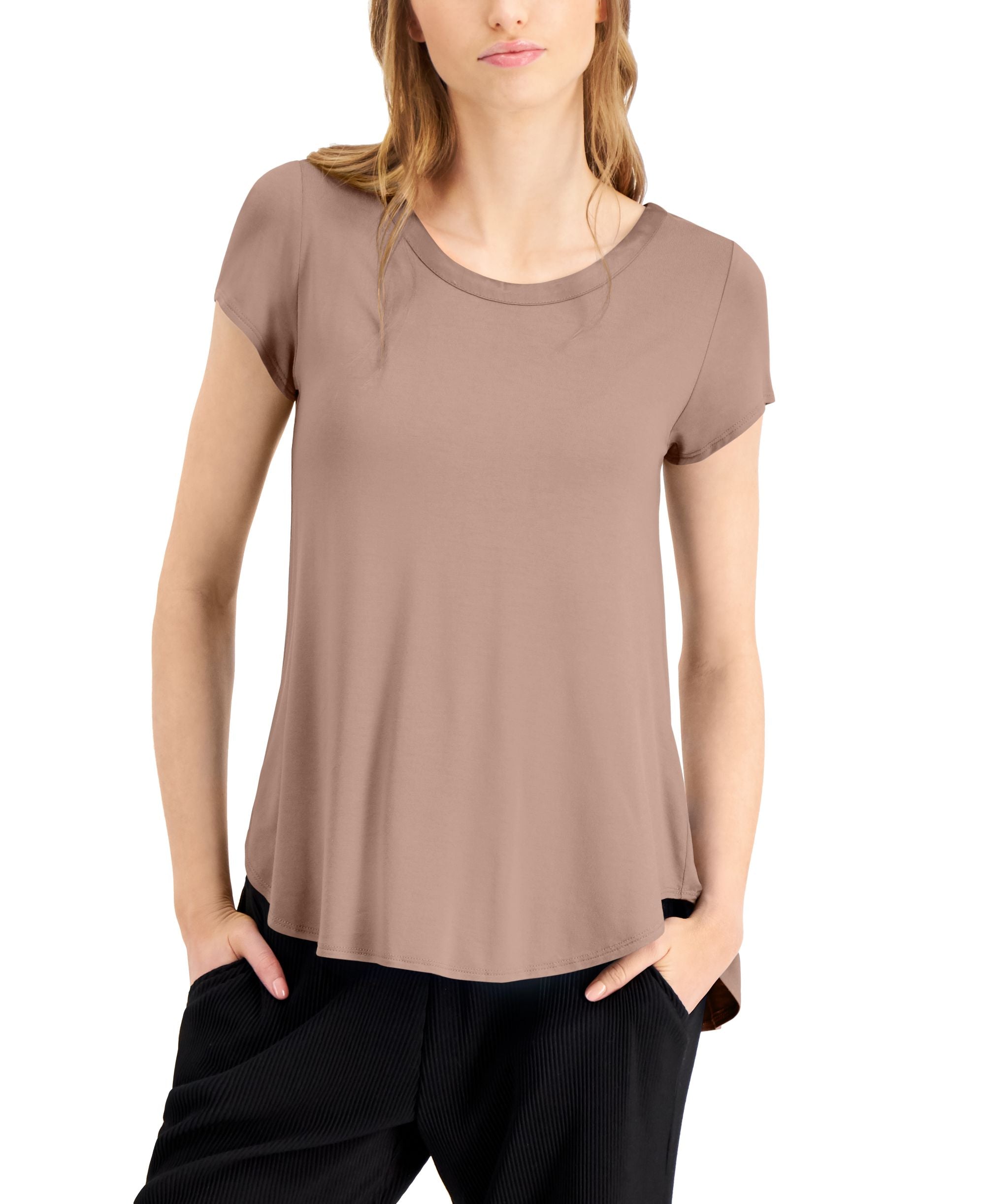 Alfani Satin Trim High Low T-Shirt In