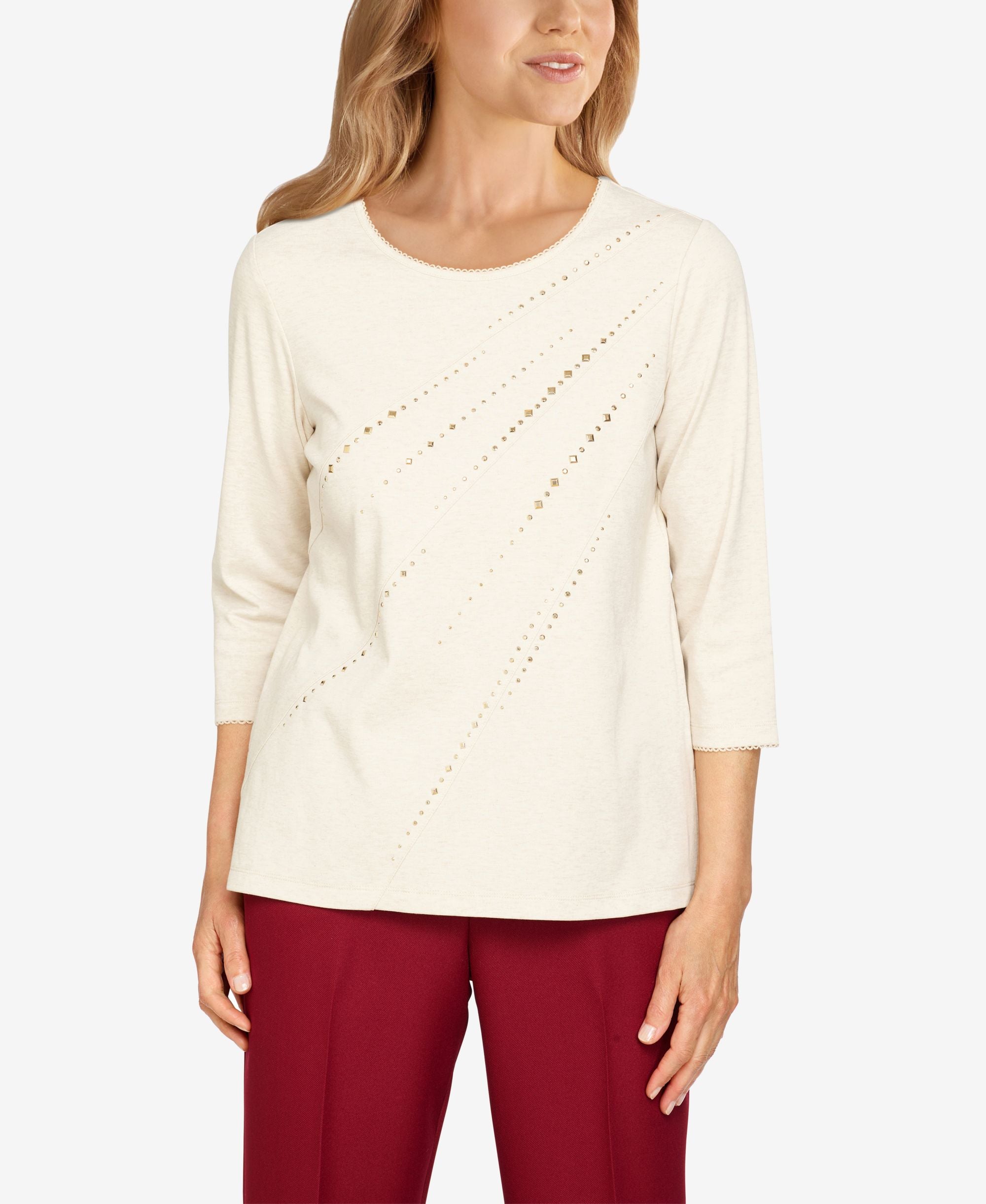 Womens Missy Classics Diagonal Heat Set Top