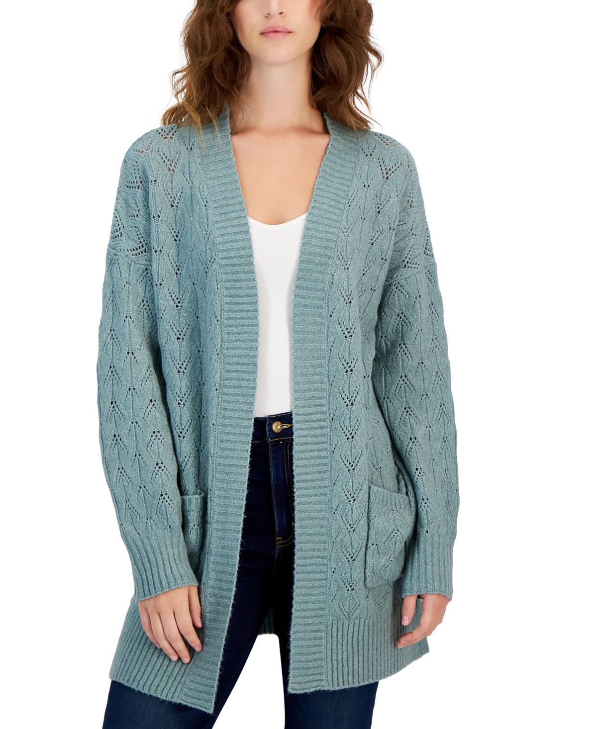 Hippie Rose Juniors' Cozy Pointelle Stitch Cardigan Sweater