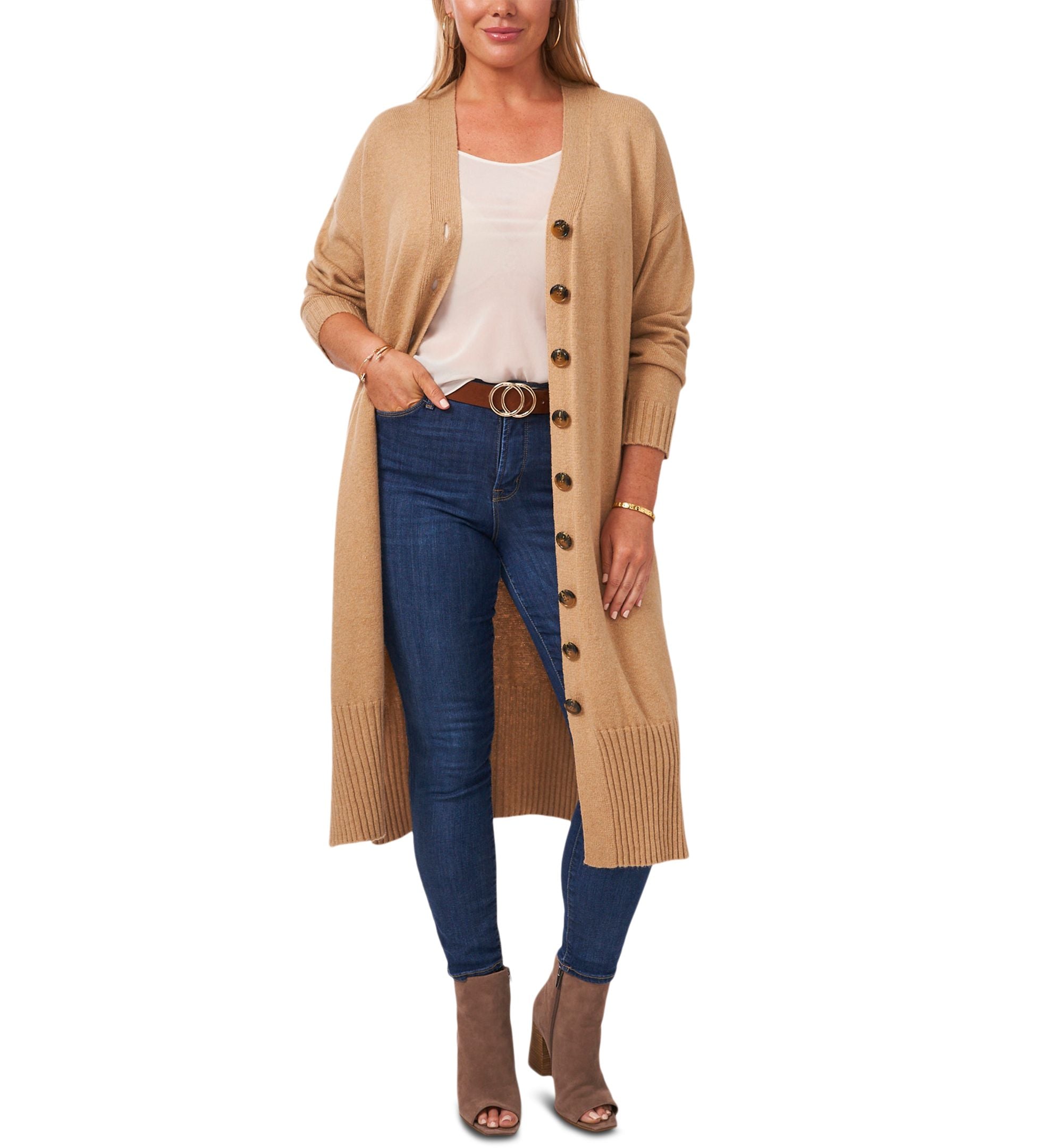 Plus Size Button-Front Duster Cardigan