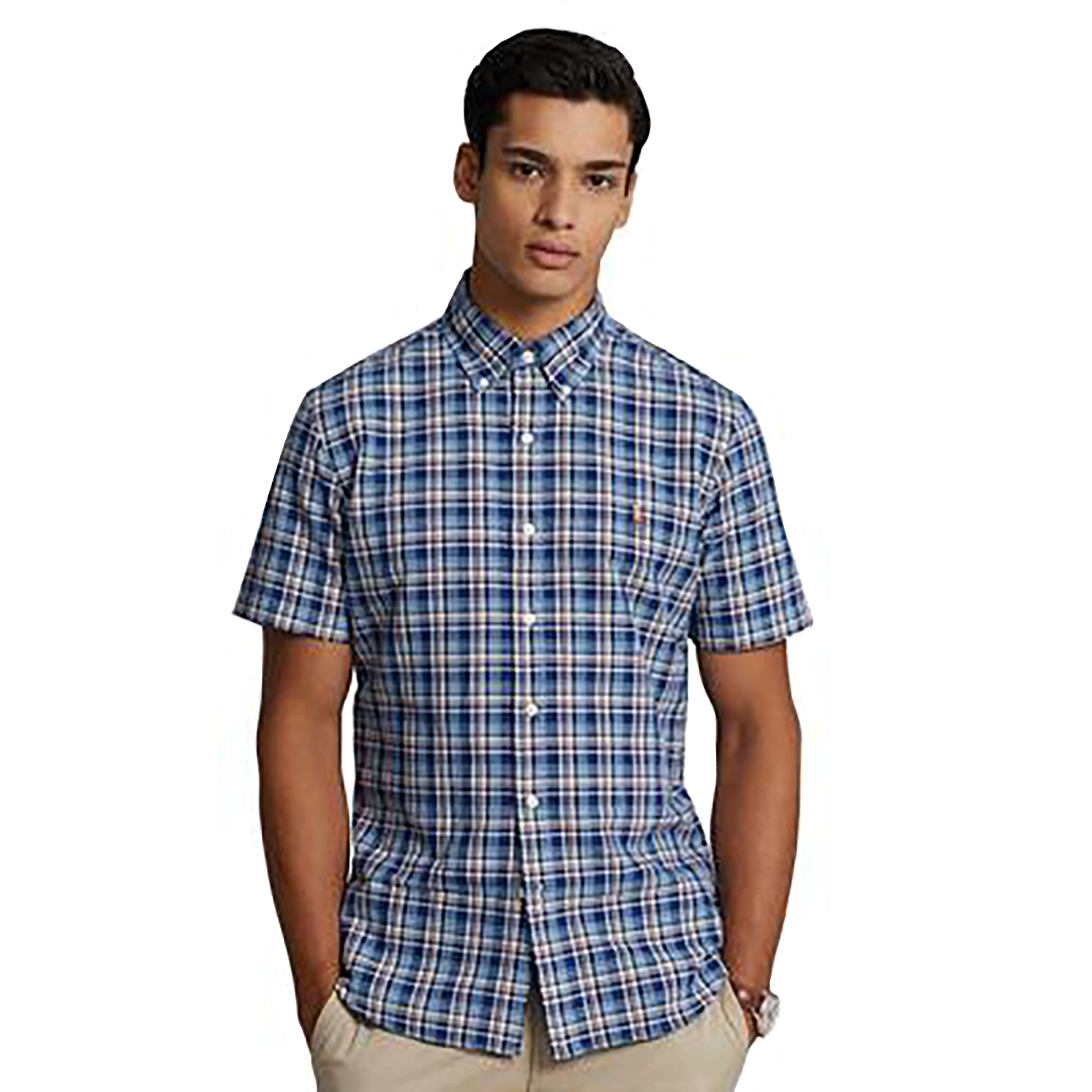 Polo Ralph Lauren Mens Classic-Fit Cotton Oxford Shirt Royal Blue Multi M