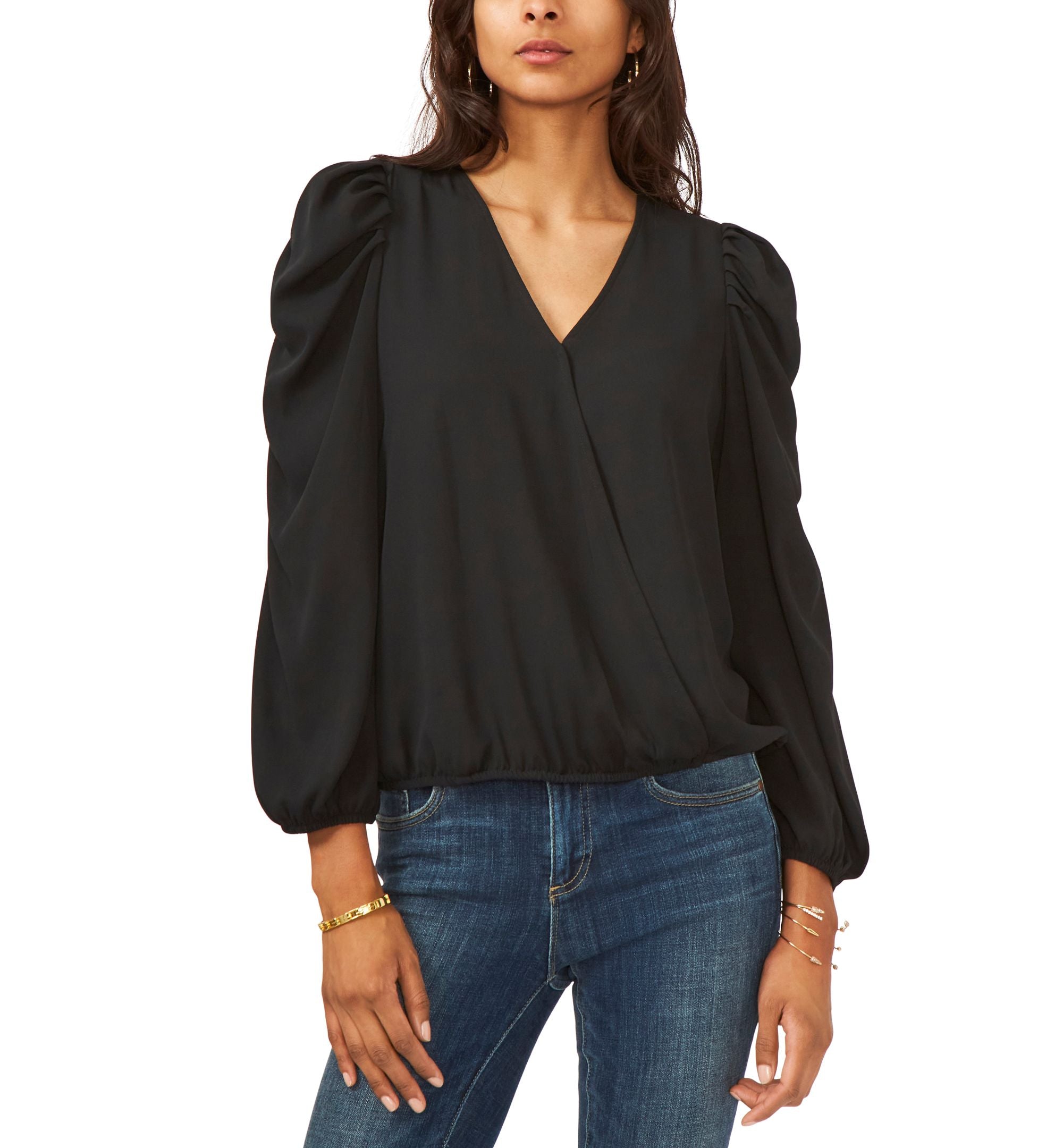 Sam Jess Womens Surplice Puff Sleeve Top