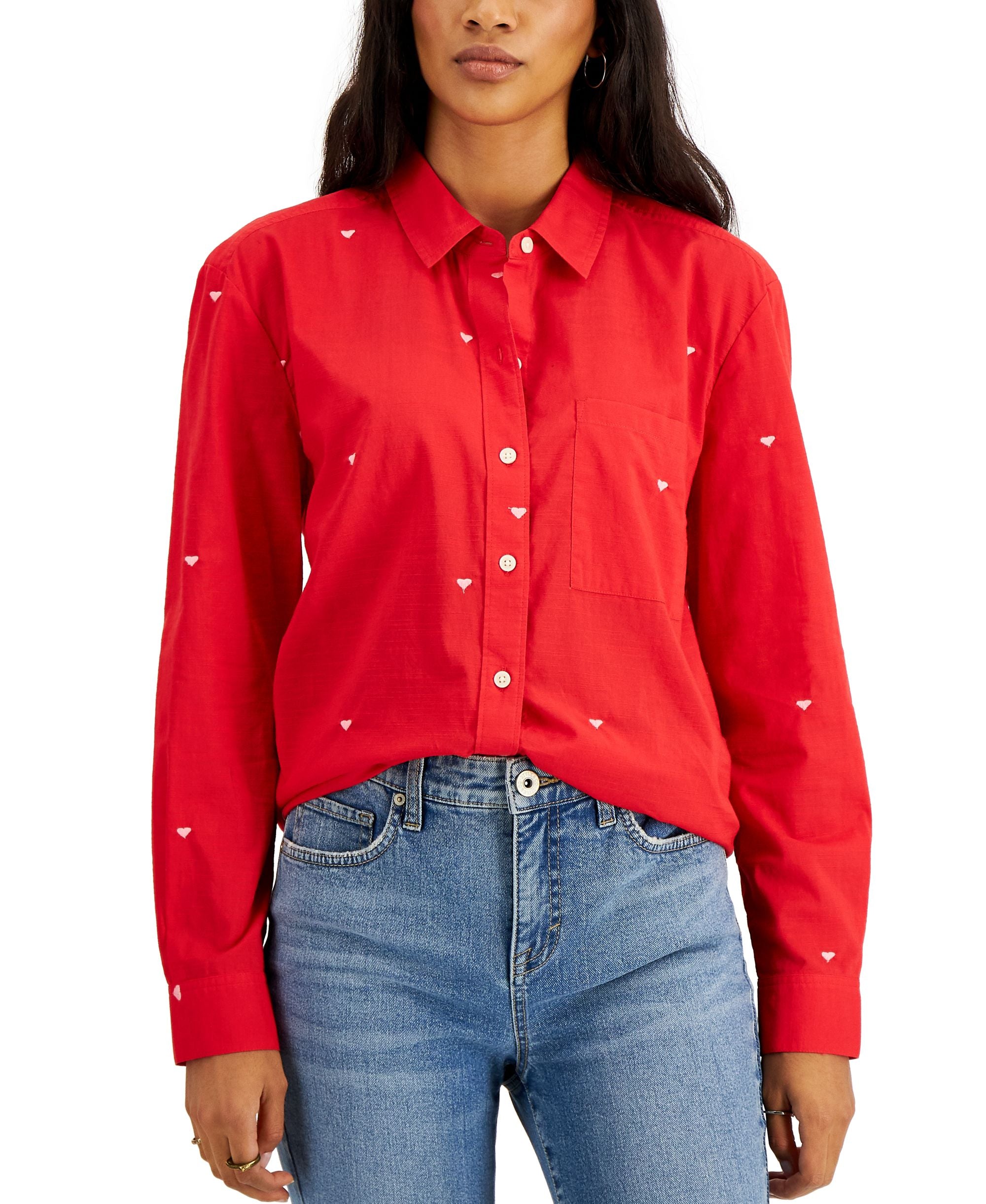Style & Co Cotton Embroidered Boyfriend Shirt