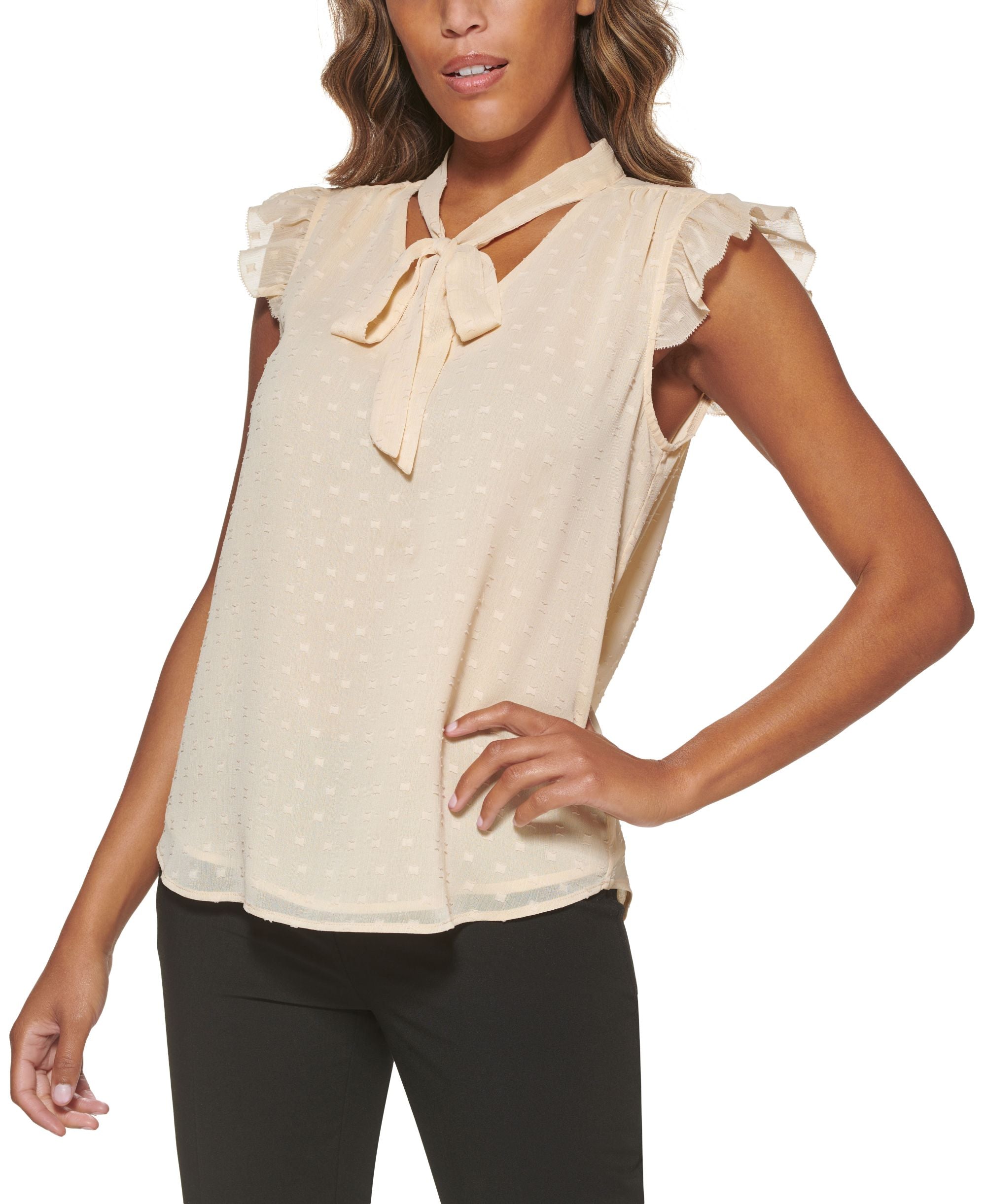 Calvin Klein Petite Ruffled Tie-Neck Top