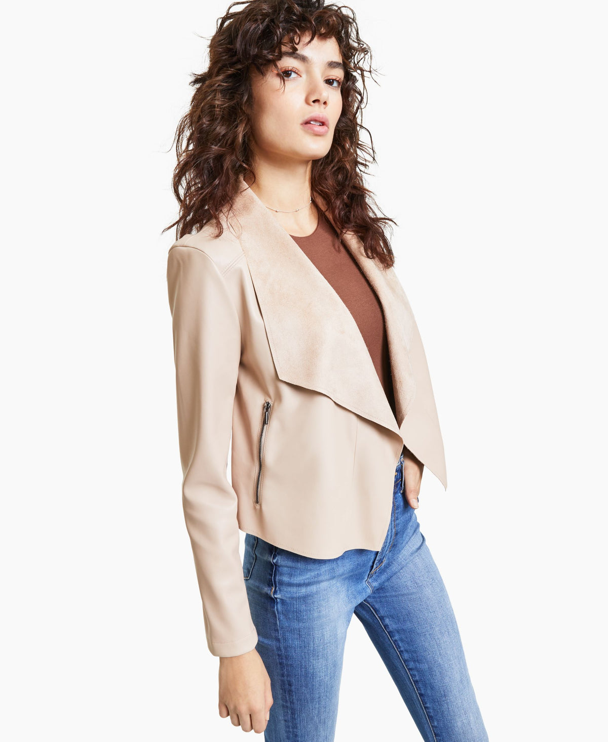 Bar III Womens Faux Leather Flyaway Jacket
