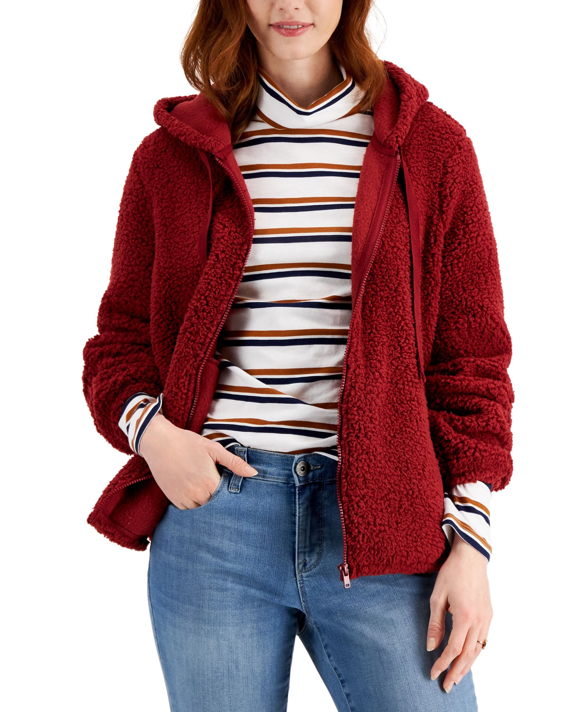 Style & Co Zip Front Teddy Hoodie