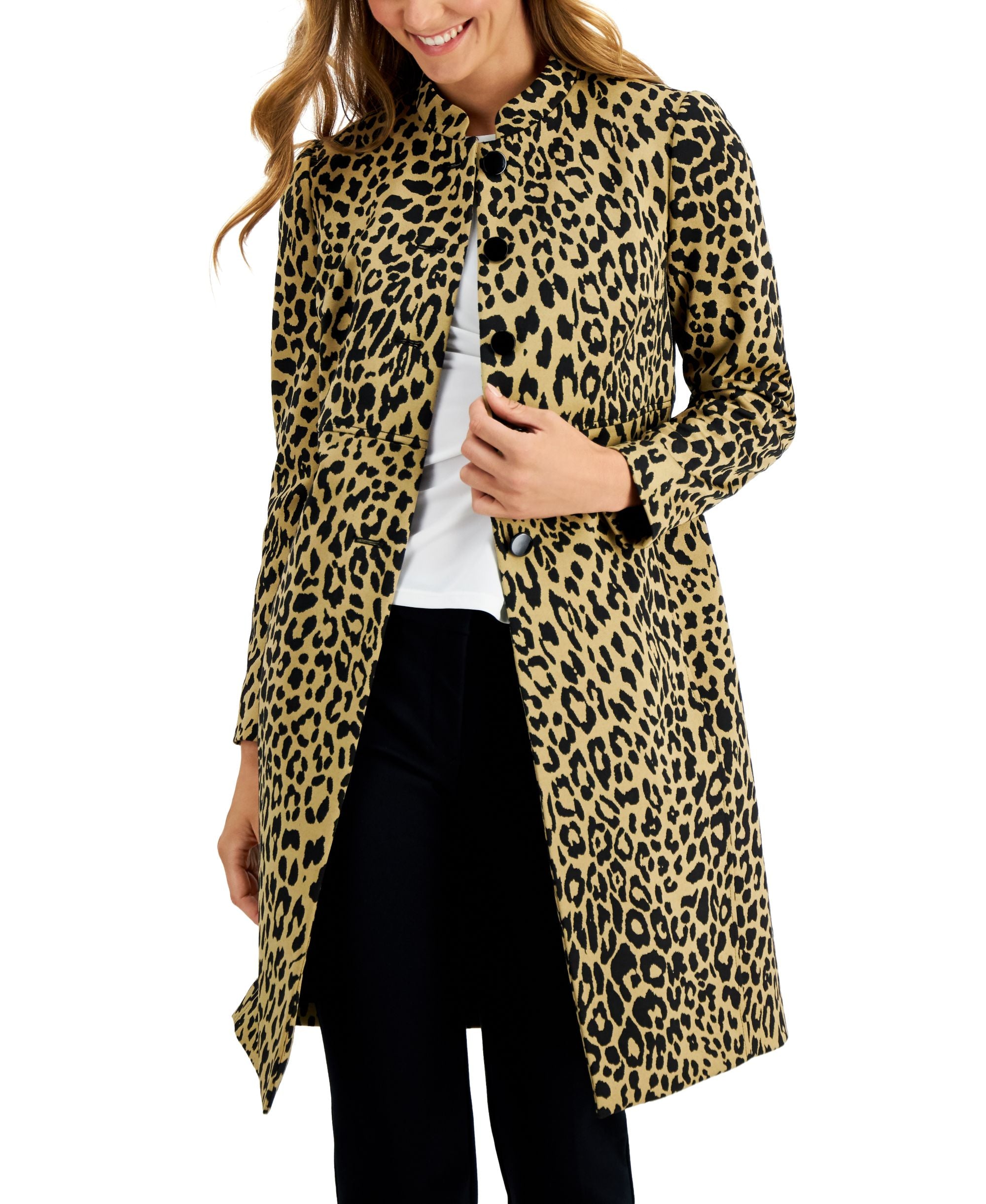 Kasper Animal Print Stand Collar Topper Jacket
