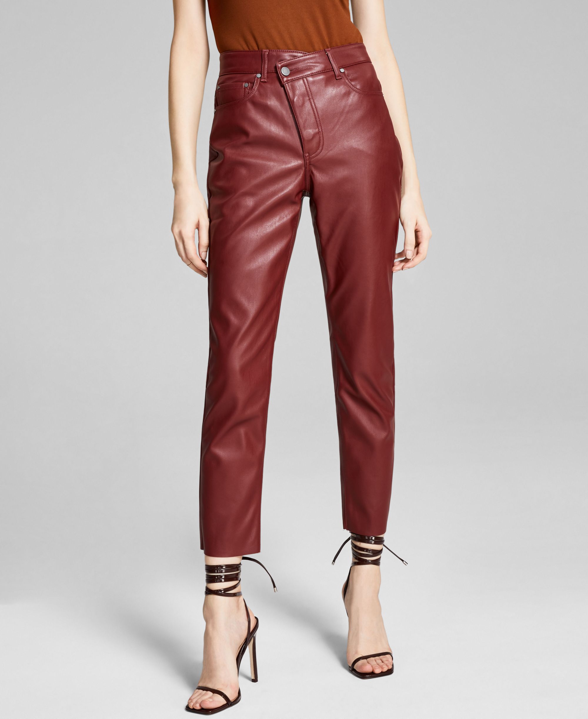 Now This Asymmetric Faux Leather Straight Leg Pants