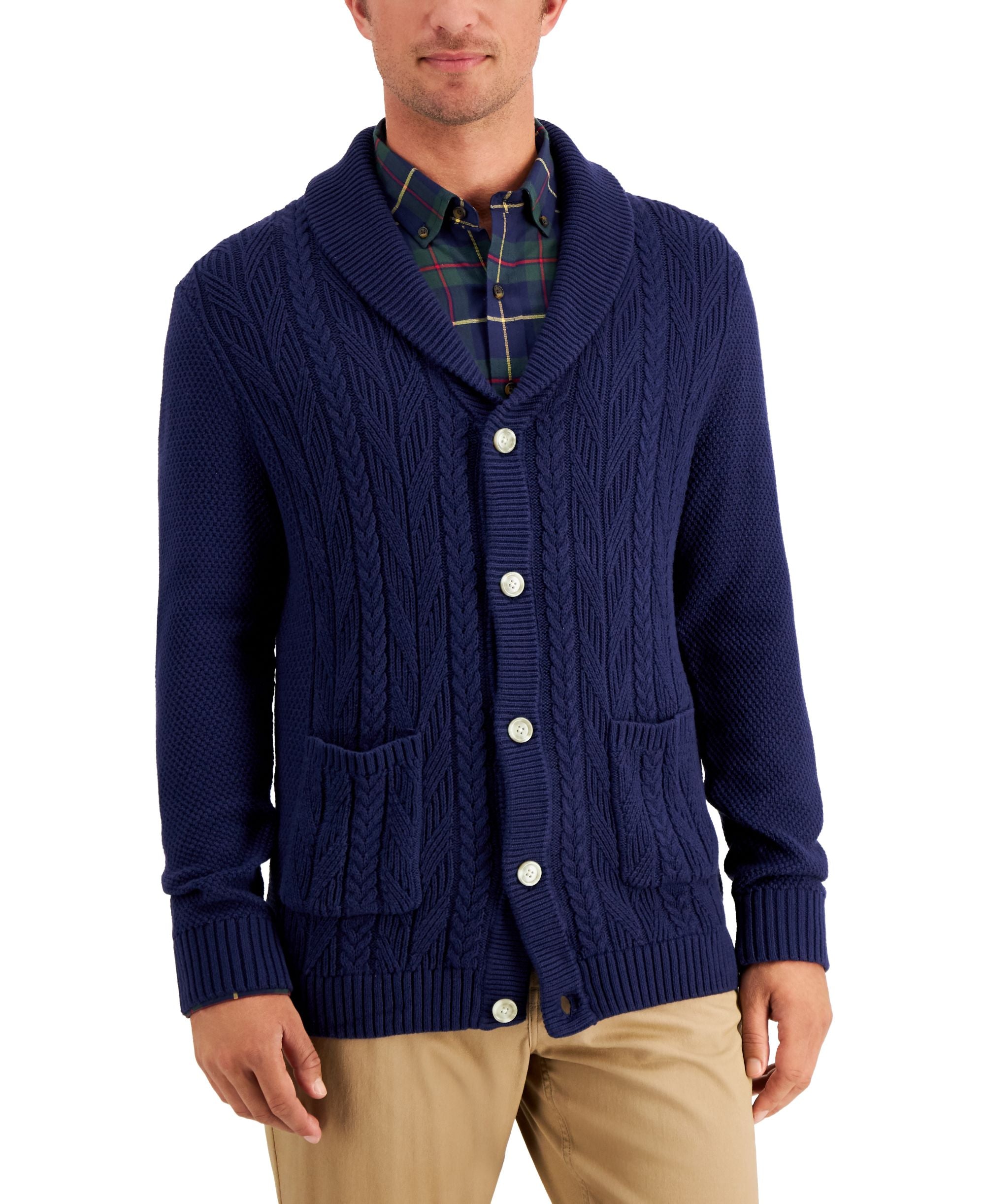 Club Room Mens Chunky Shawl Collar Cardigan