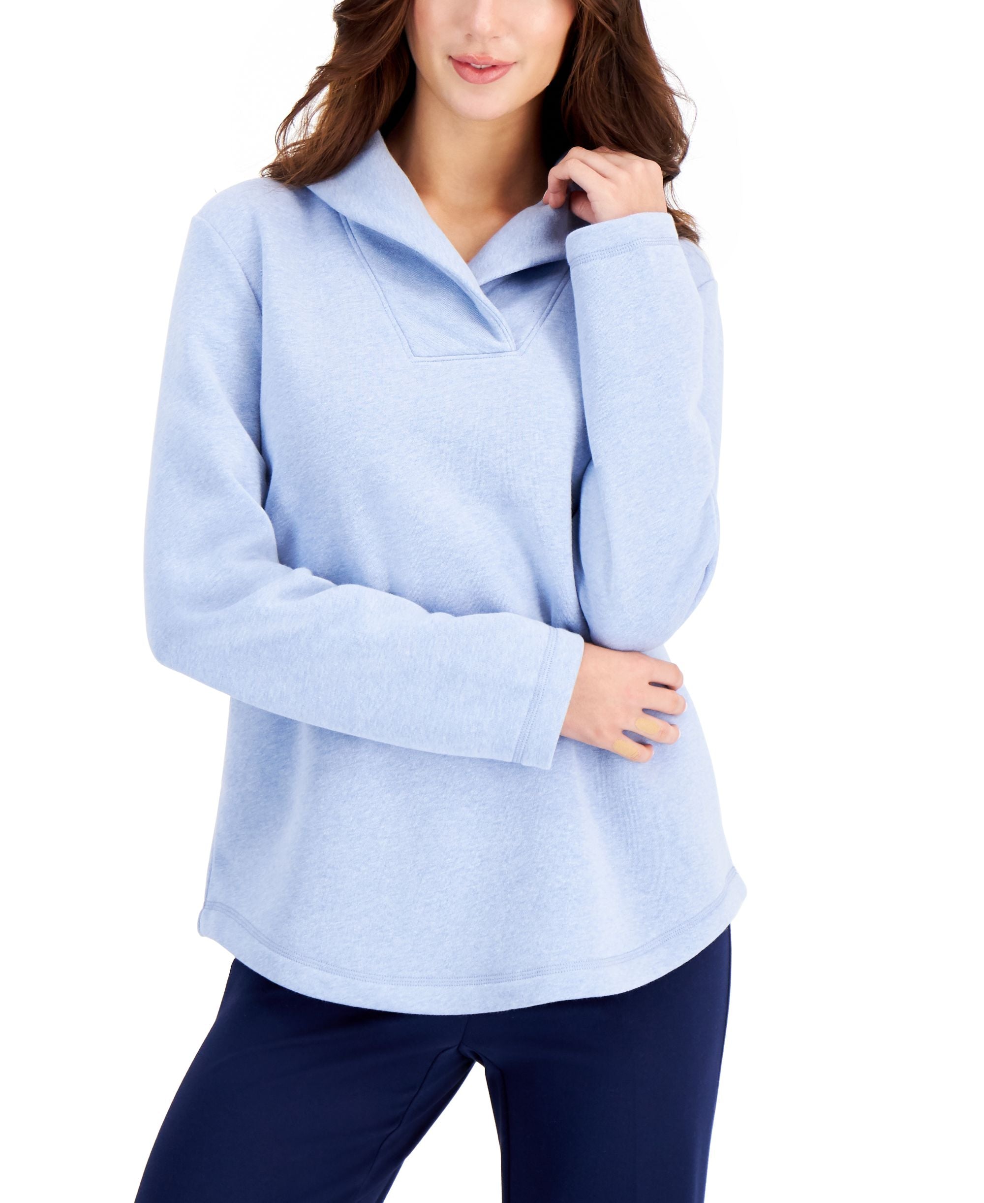 Karen Scott Shawl Collar Fleece Long Sleeve Fleece Top