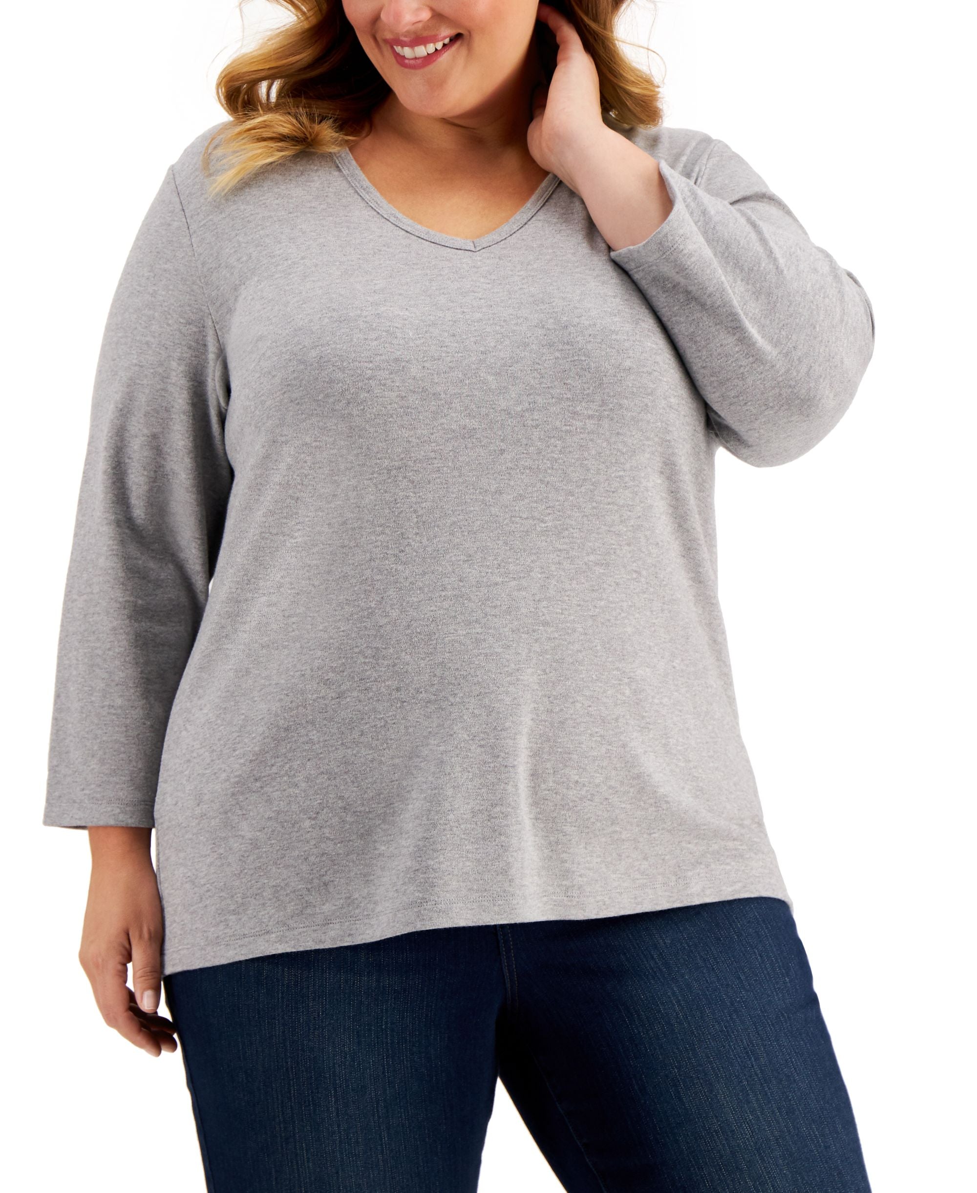 Plus Size 3/4-Sleeve V-Neck Top