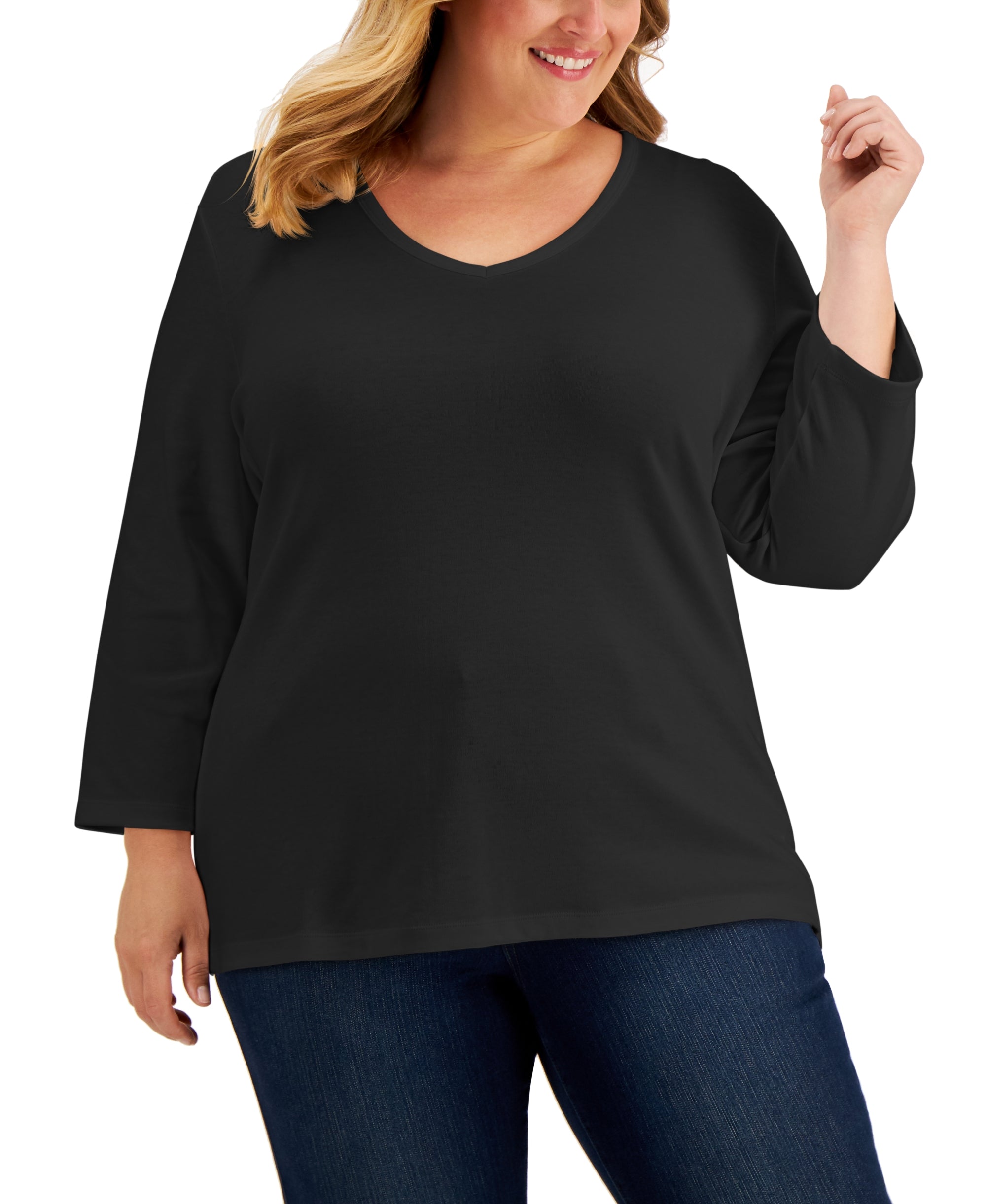Plus Size 3/4-Sleeve V-Neck Top