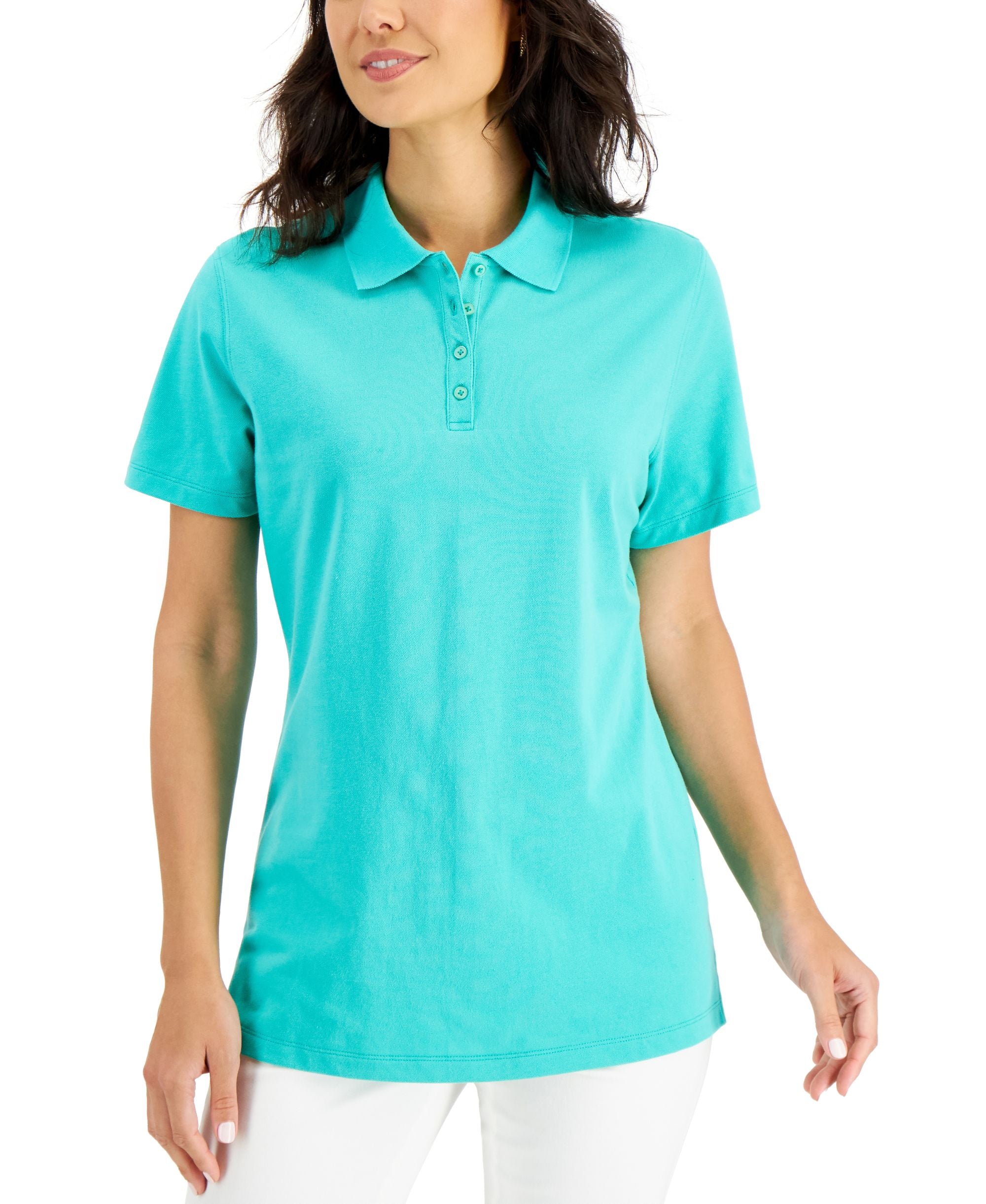 Karen Scott Short Sleeve Pique Knit Polo