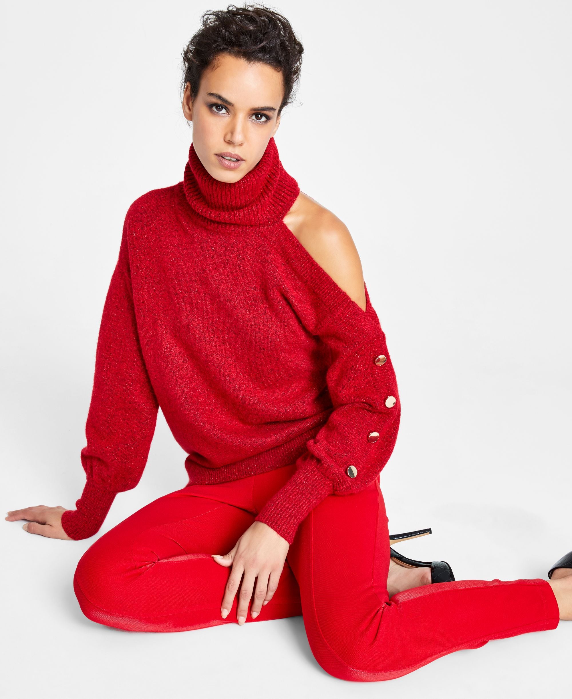 Women's Cold-Shoulder Turtleneck Sweater