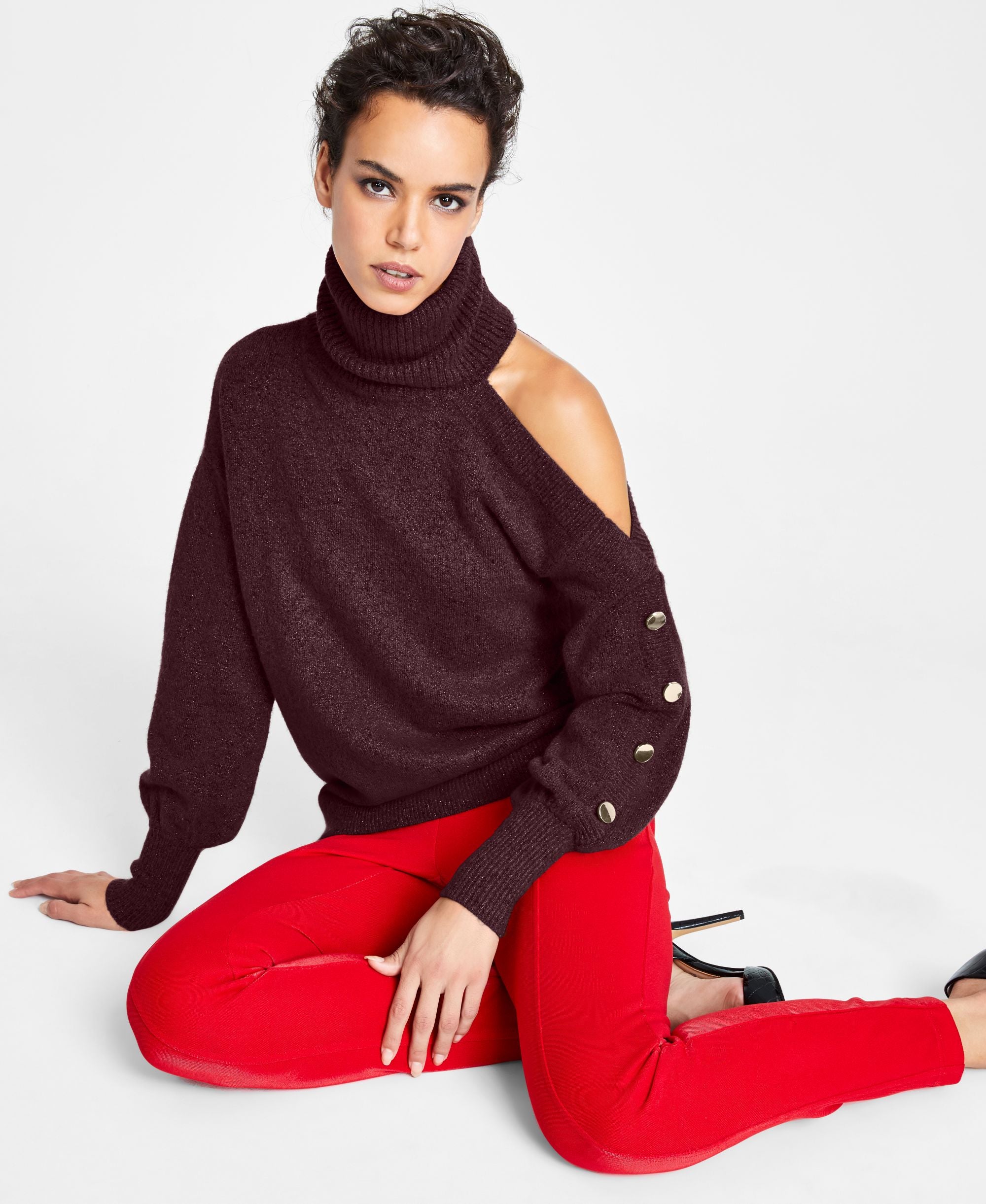 Women's Cold-Shoulder Turtleneck Sweater