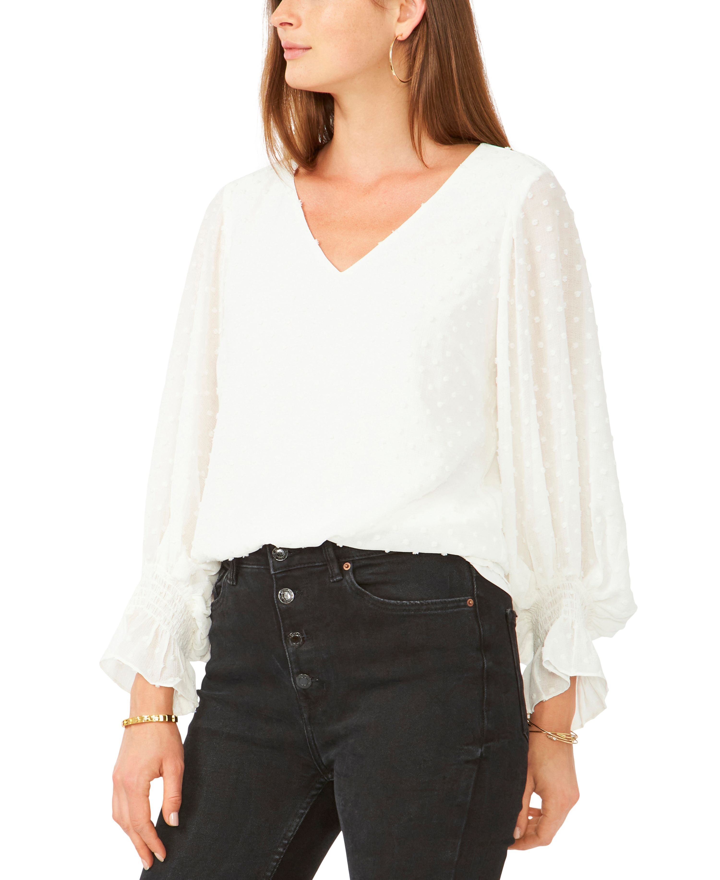 Plus Size Clip Dot V-Neck Blouse