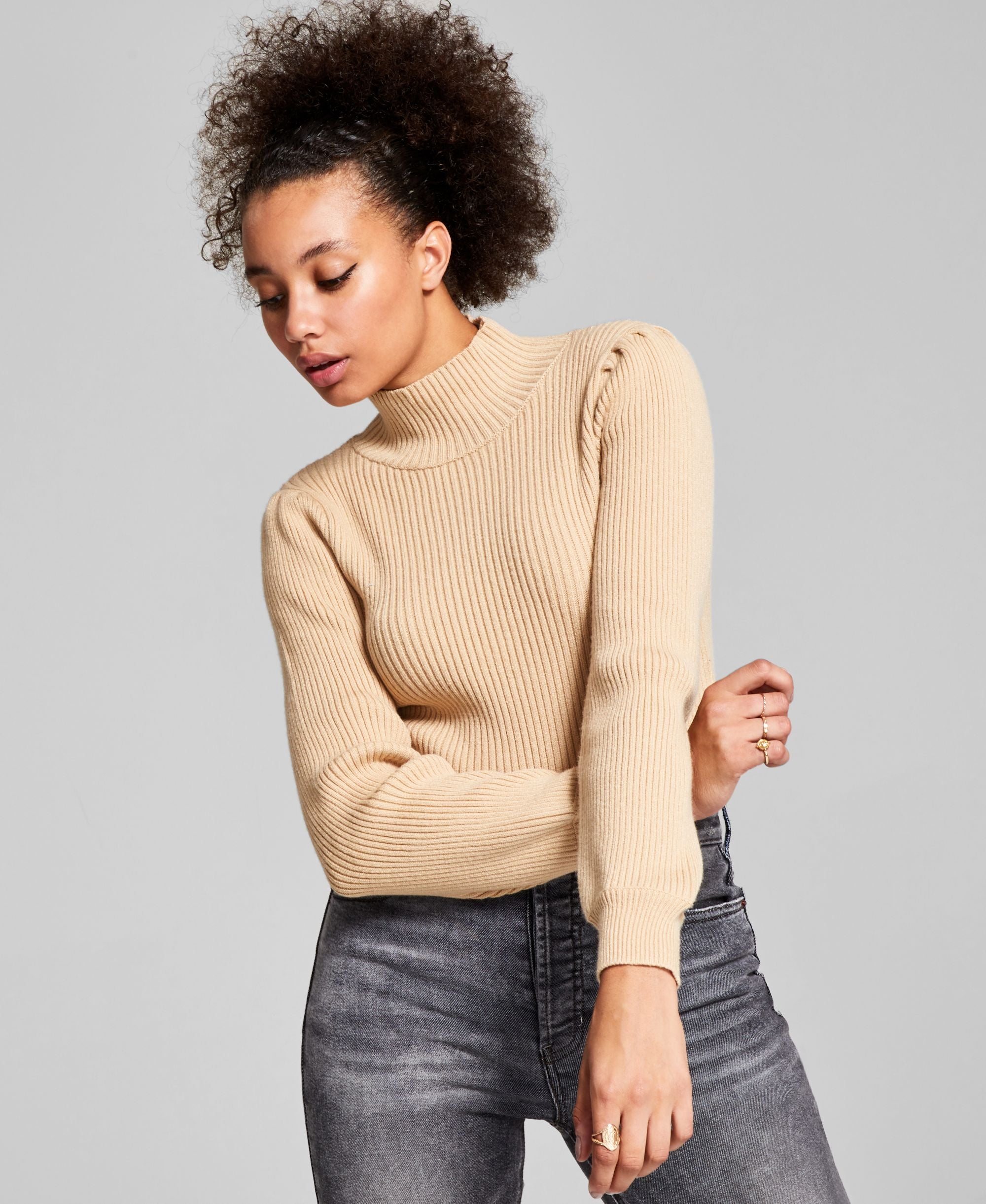 Now This Mock Neck Balloon Sleeve Sweater