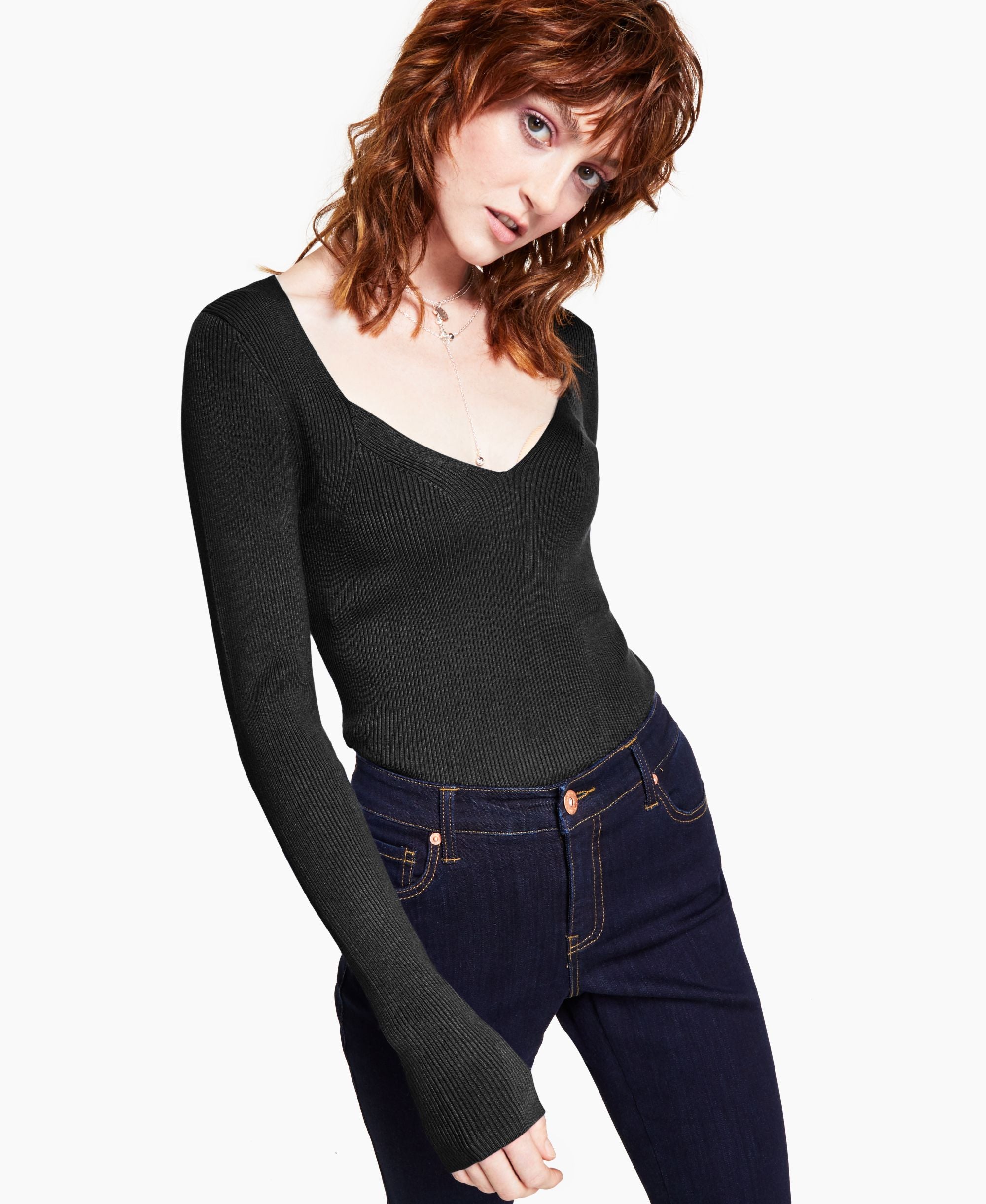 INC International Concepts Ribbed Long Sleeve Sweater