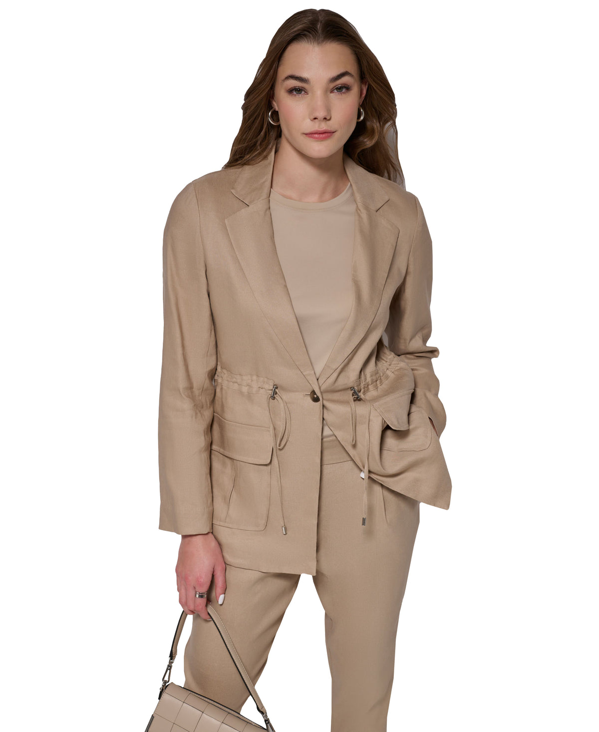 Women's One-Button Linen Utility Jacket